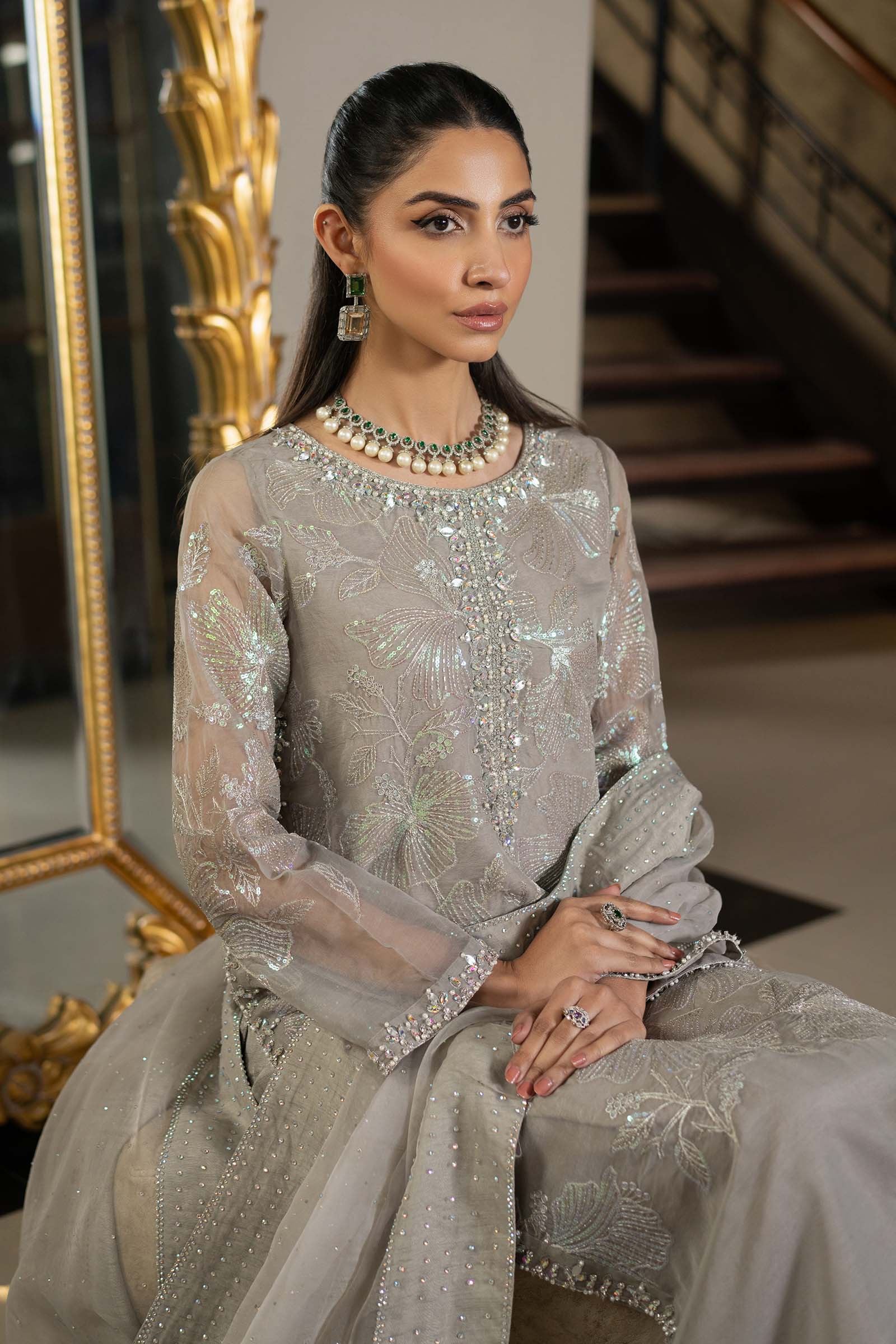 3 Piece Embroidered Organza Suit - Image 4