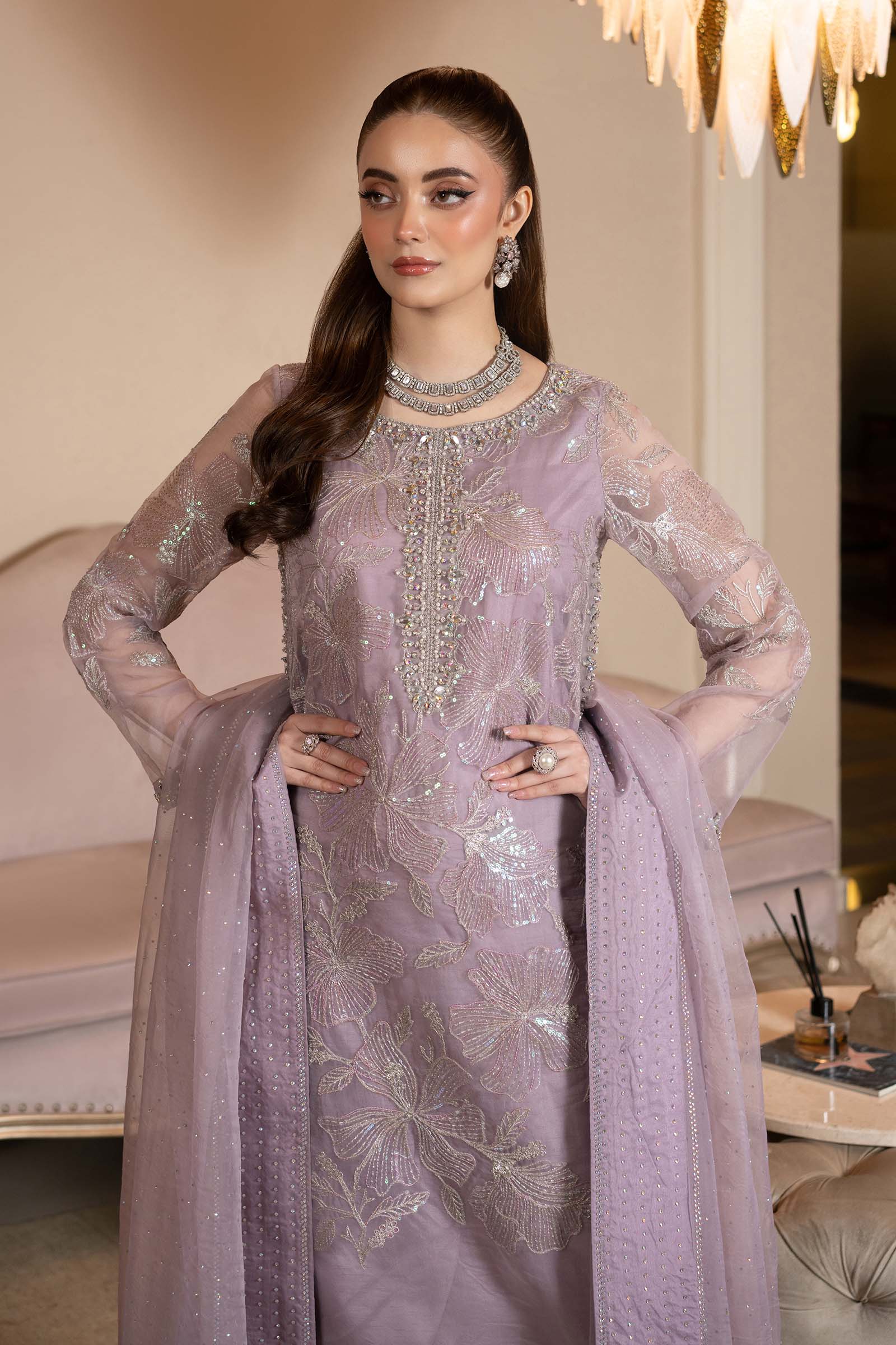3 Piece Embroidered Organza Suit - Image 2