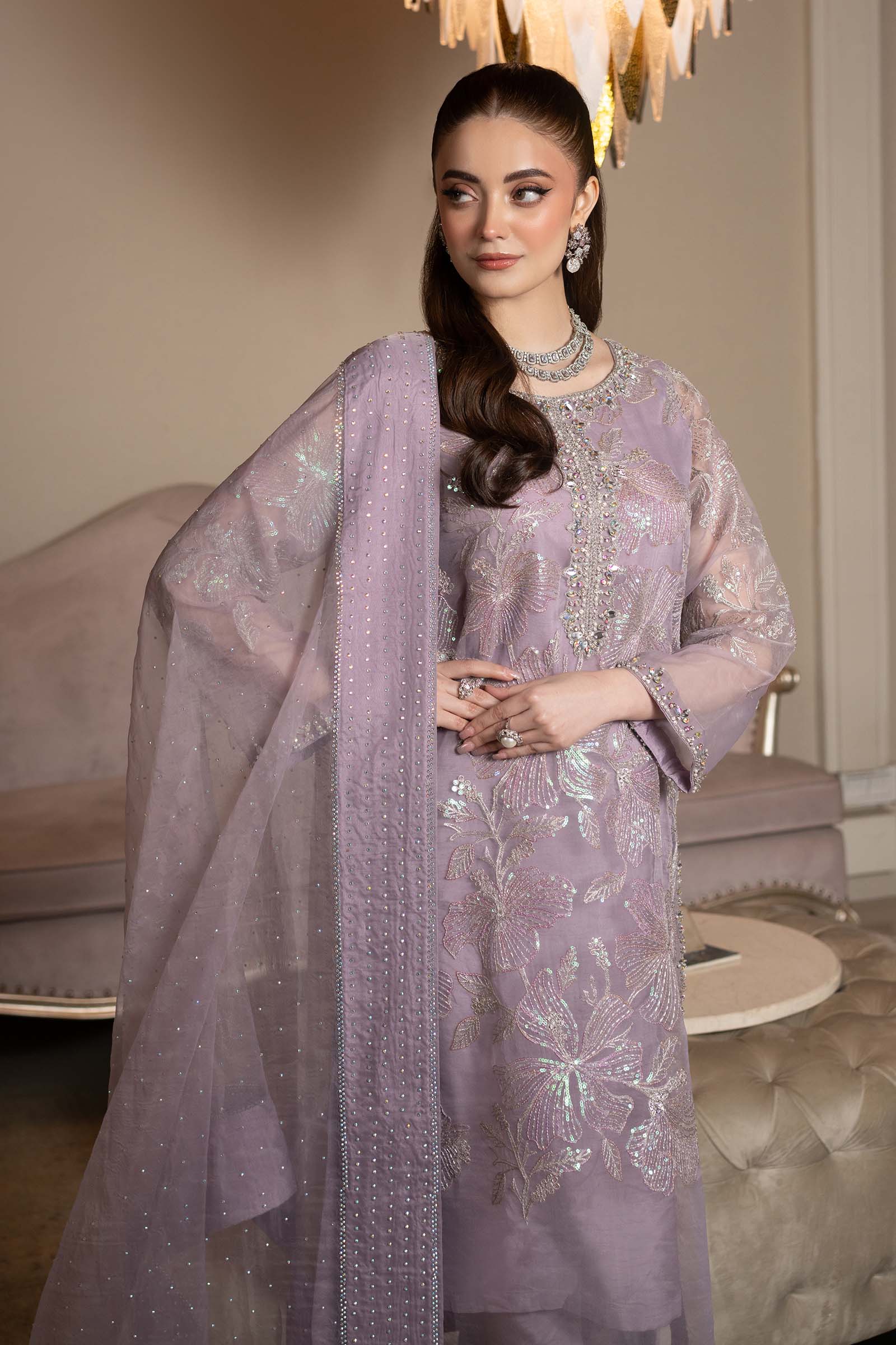 3 Piece Embroidered Organza Suit - Image 3