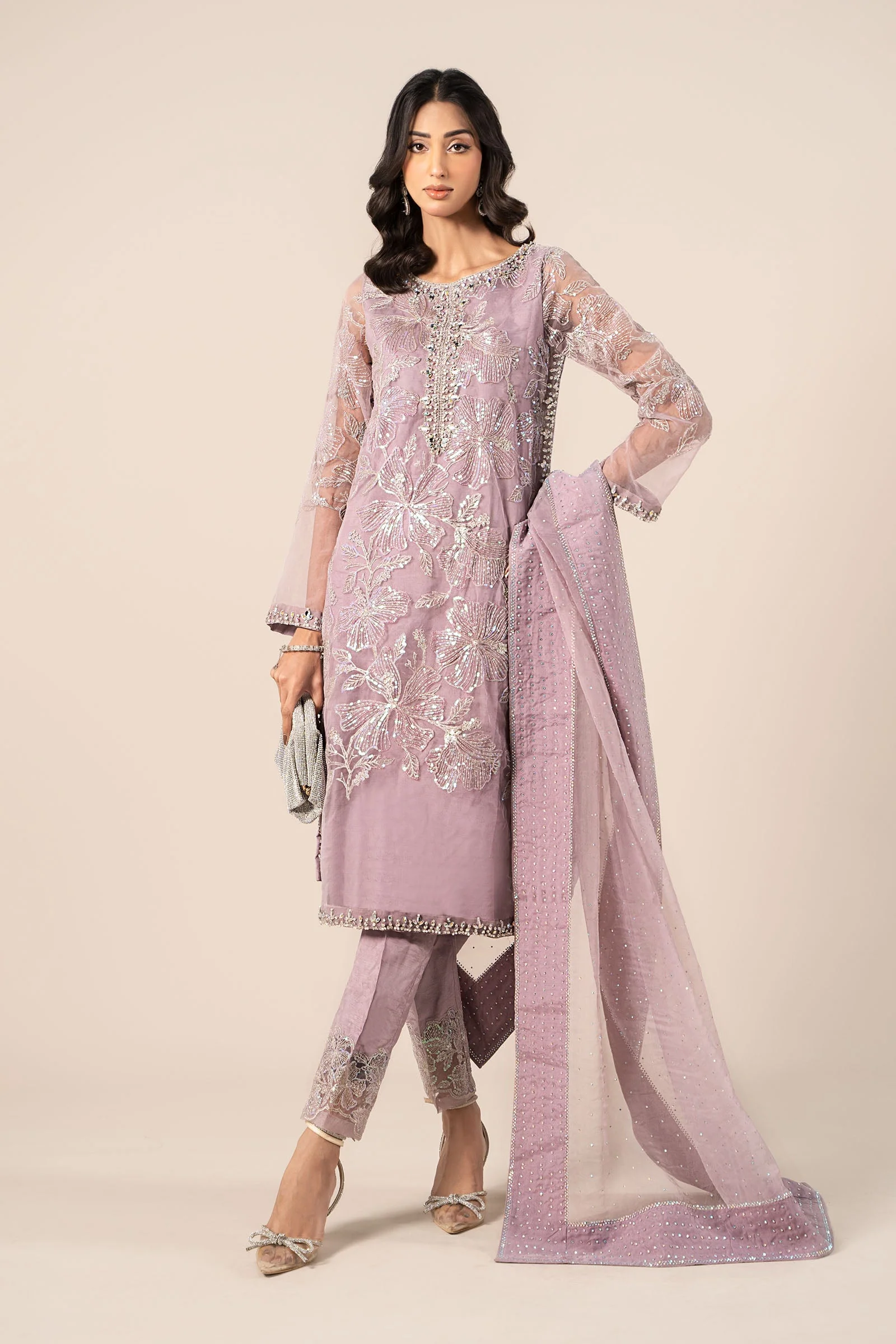 3 Piece Embroidered Organza Suit - Image 4
