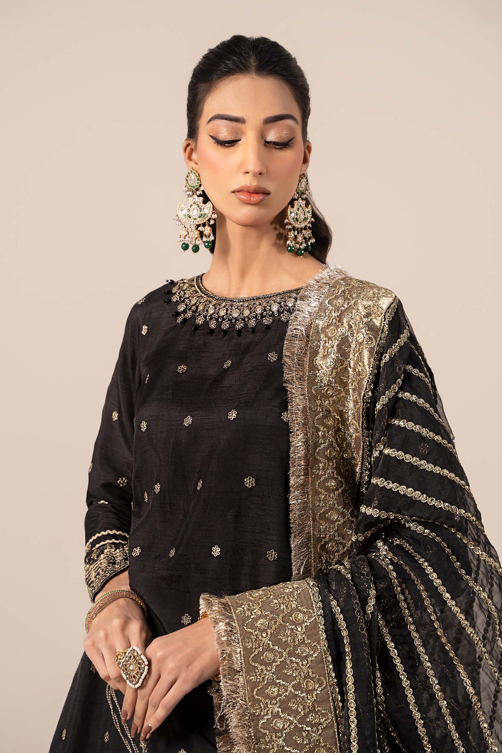3 Piece Embroidered Raw Silk Suit - Image 2