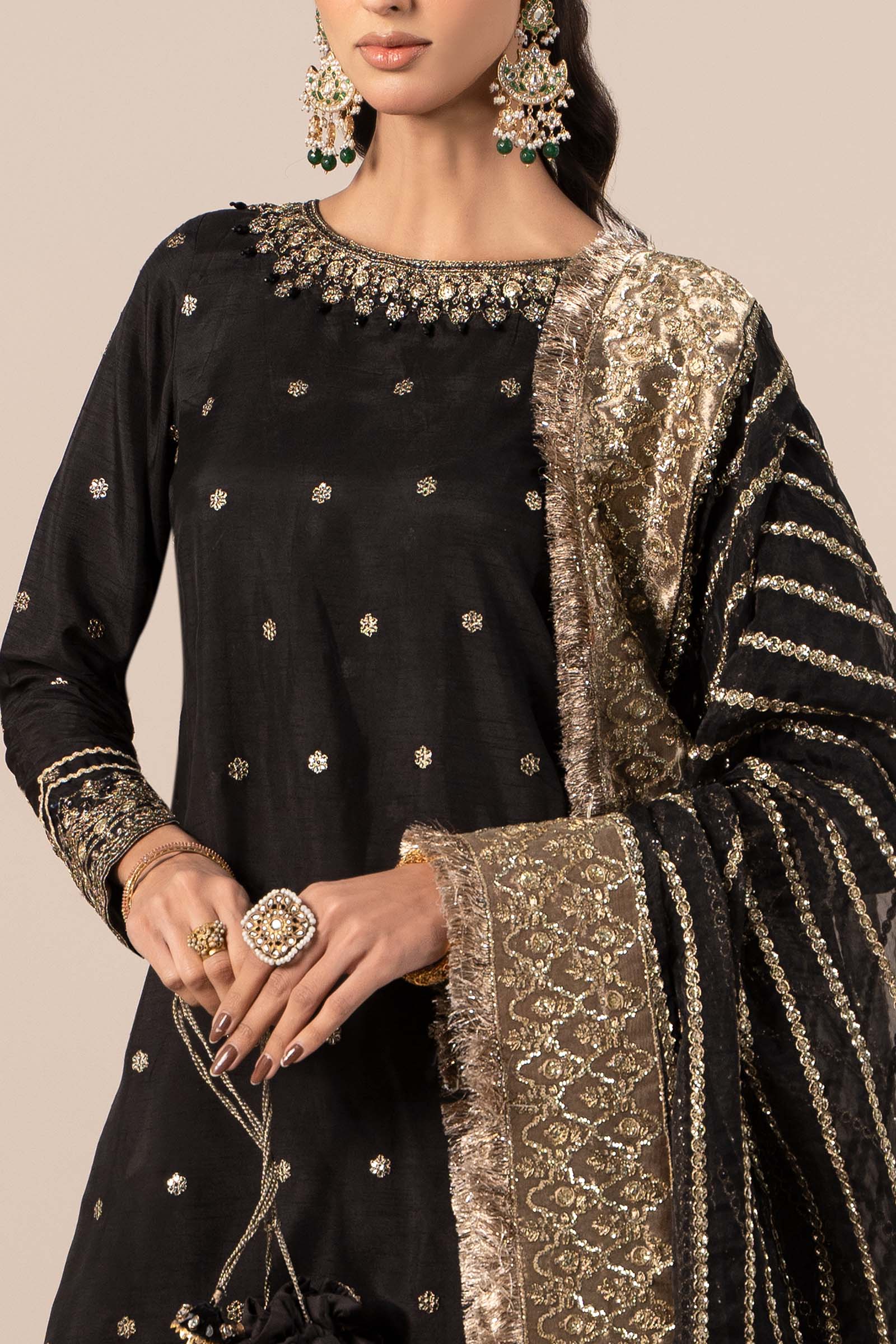 3 Piece Embroidered Raw Silk Suit - Image 5