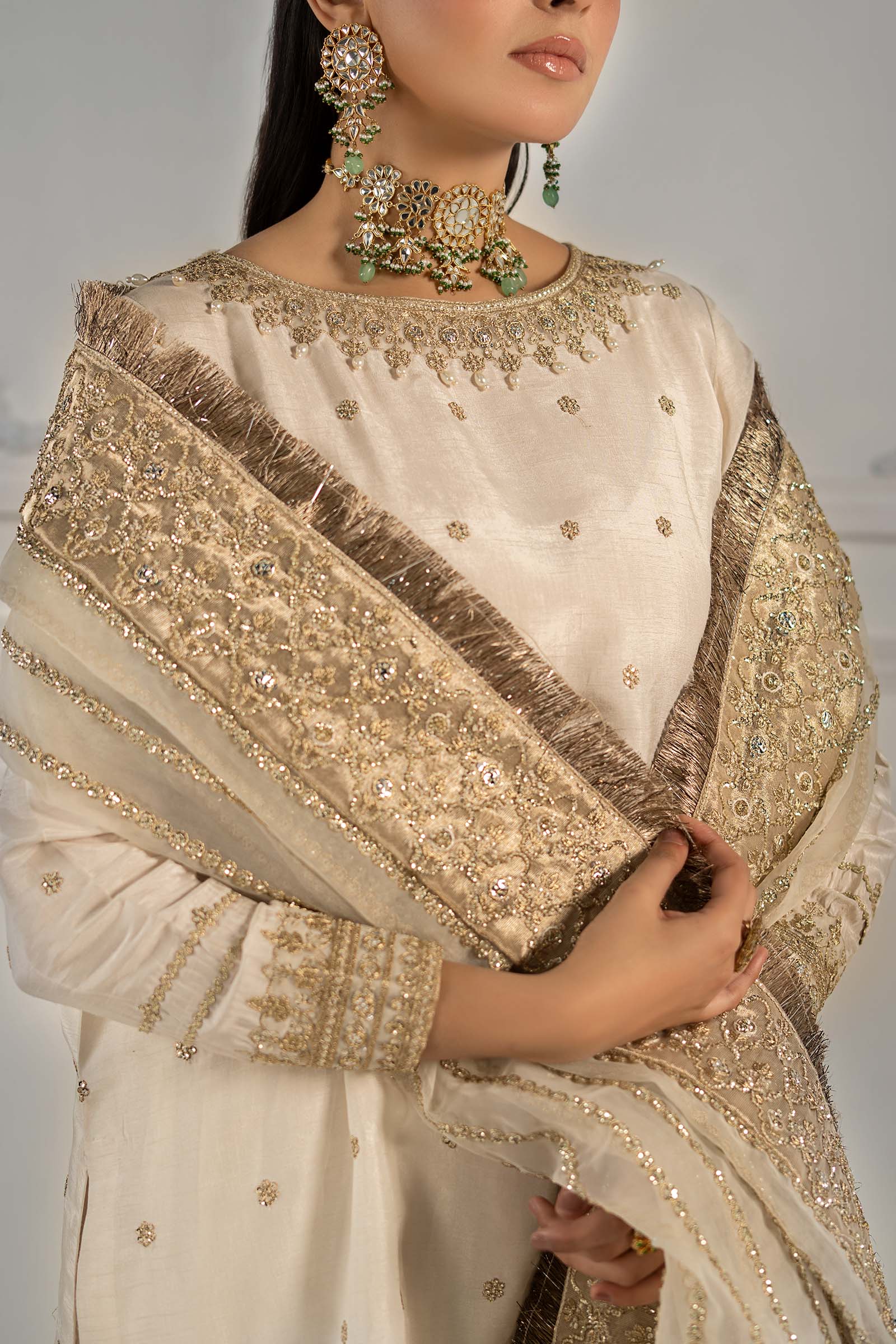 3 Piece Embroidered Raw Silk Suit - Image 5