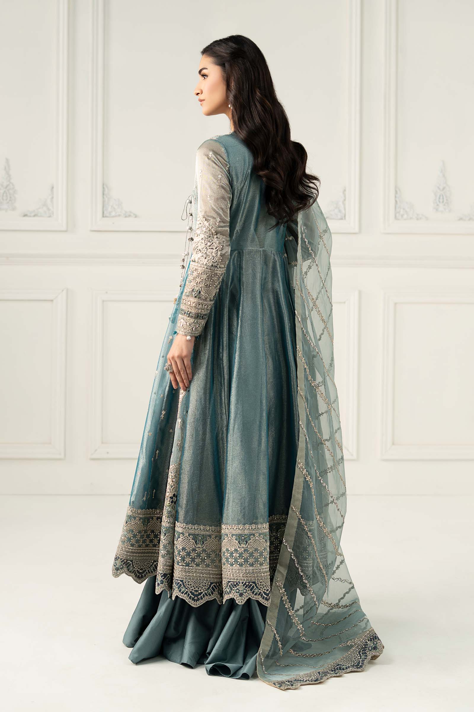 3 Piece Embroidered Zari Net Suit - Image 6