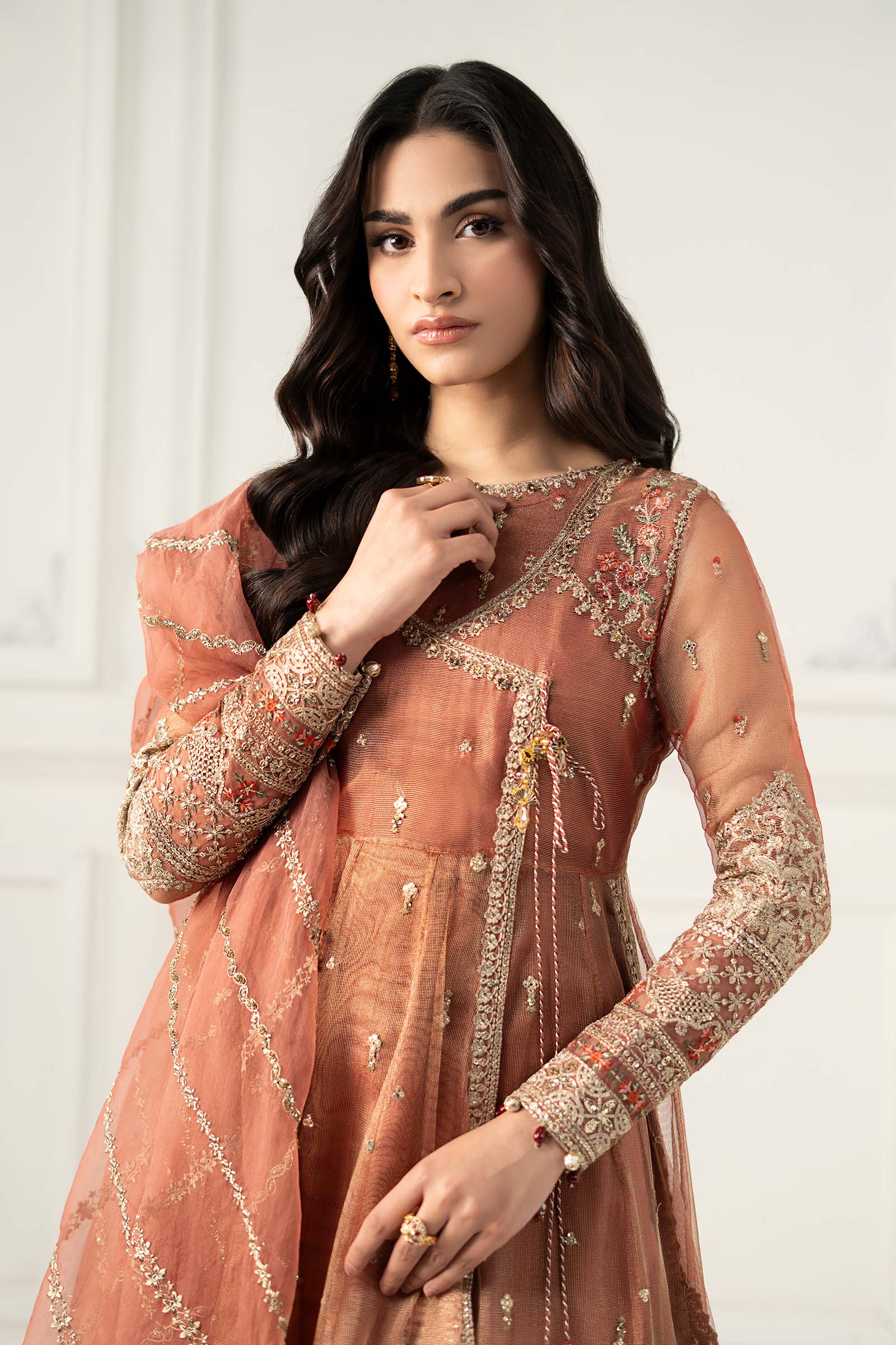 3 Piece Embroidered Zari Net Suit - Image 2