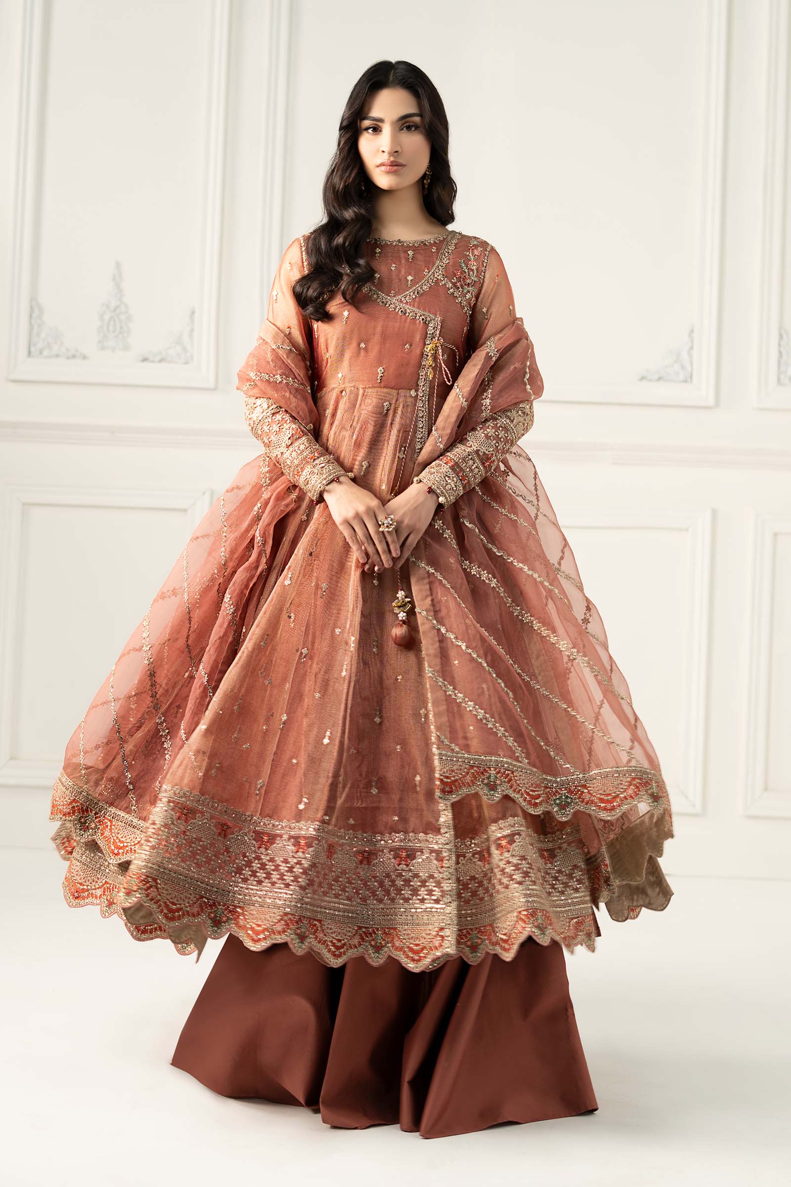 3 Piece Embroidered Zari Net Suit - Image 3