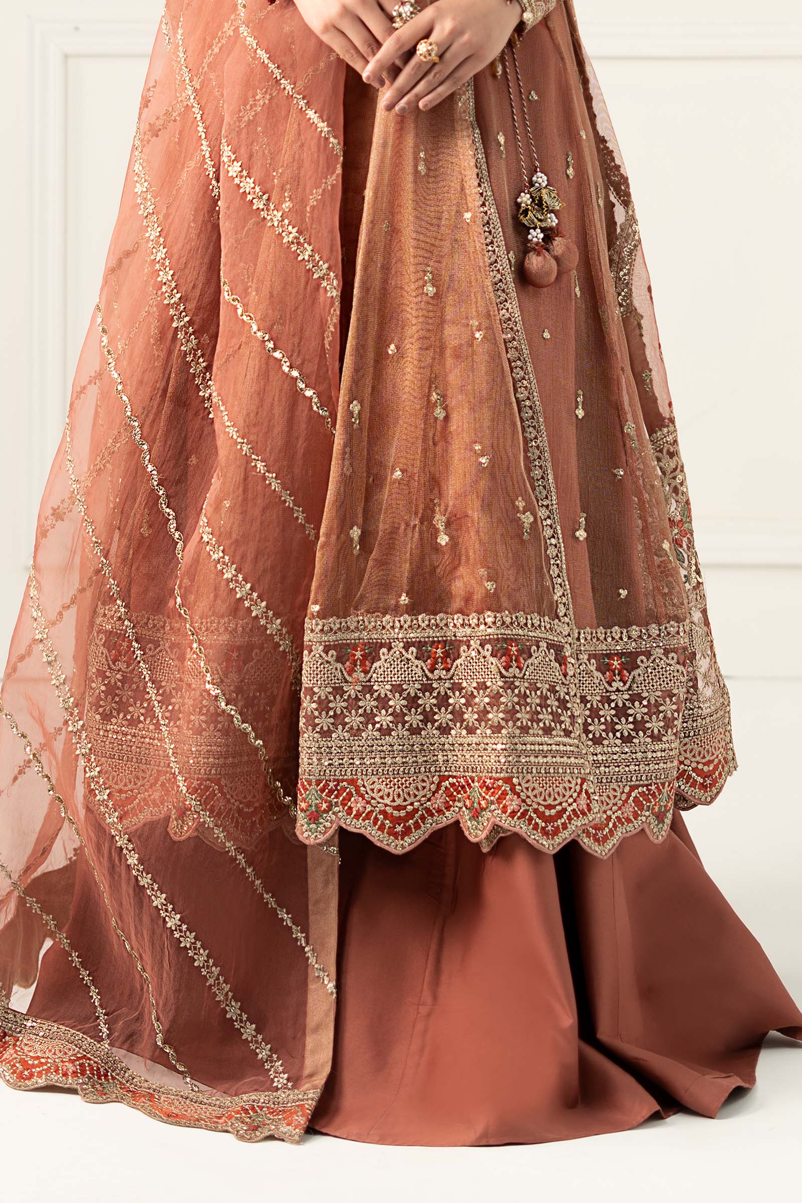 3 Piece Embroidered Zari Net Suit - Image 5