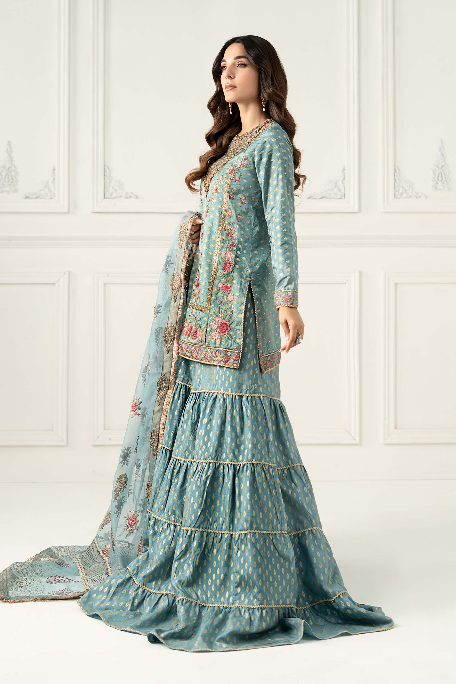 3 Piece Embroidered Silk Jacquard Suit - Image 6