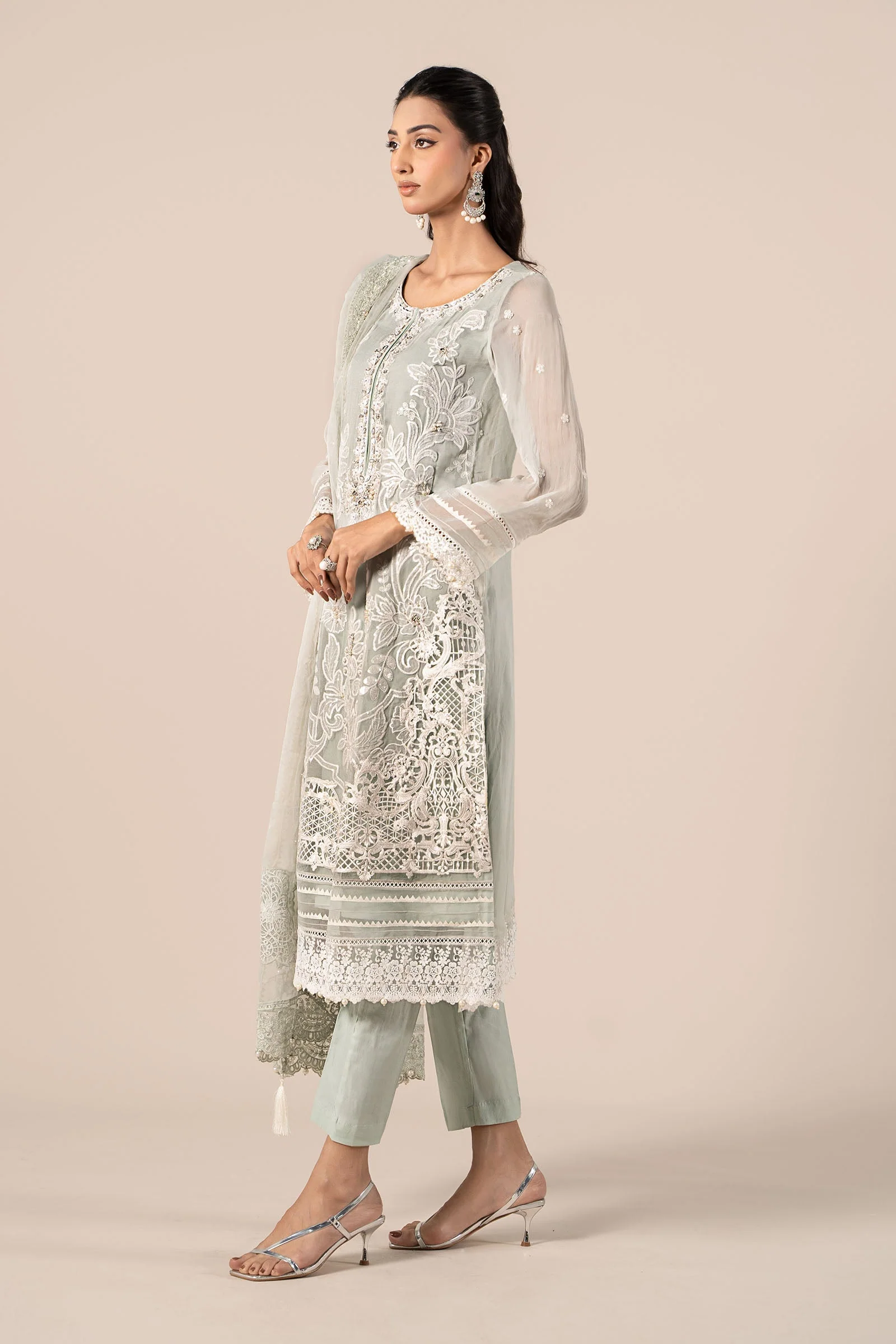 3 Piece Embroidered Chiffon Suit - Image 7