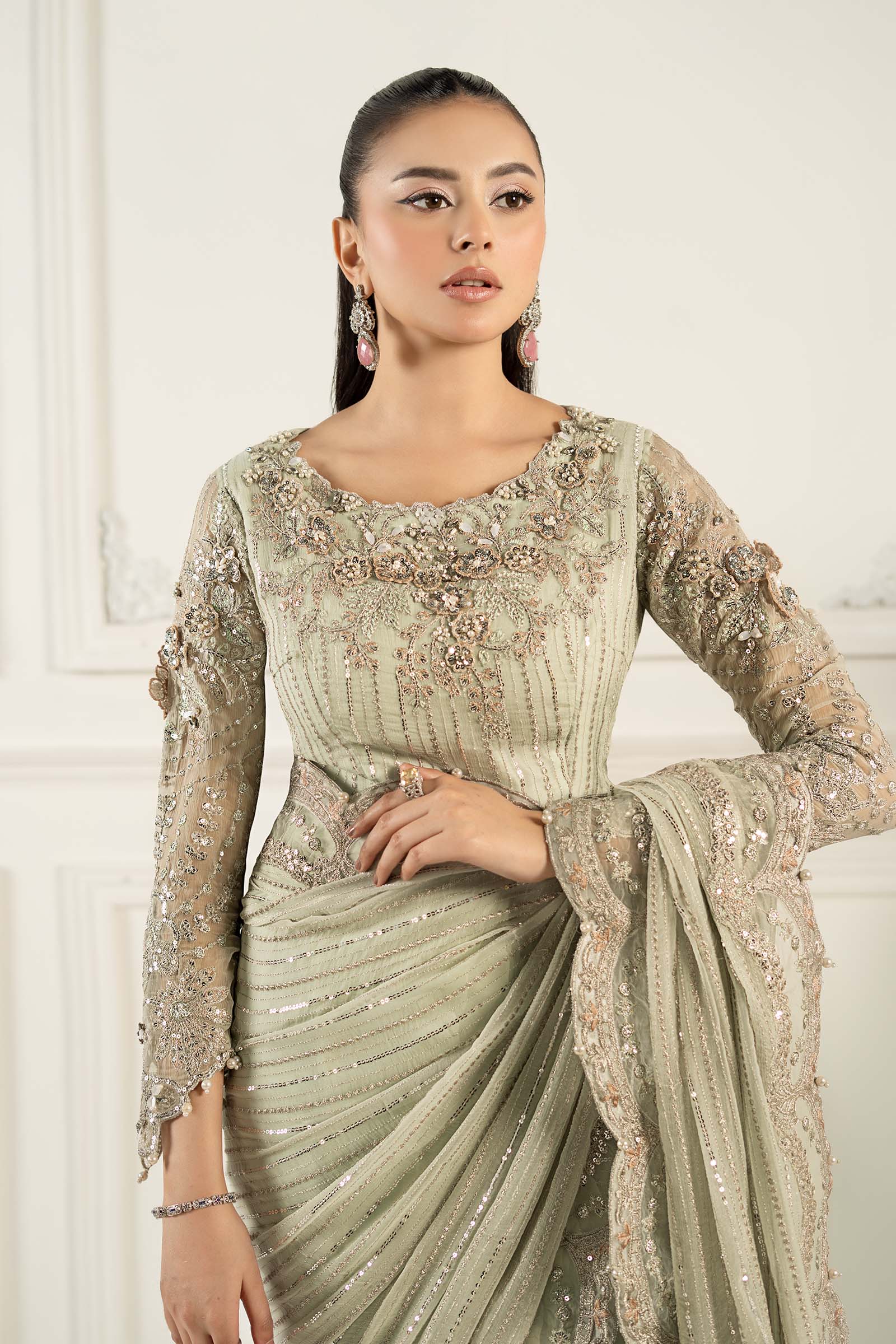 Embroidered Chiffon Saree - Image 2