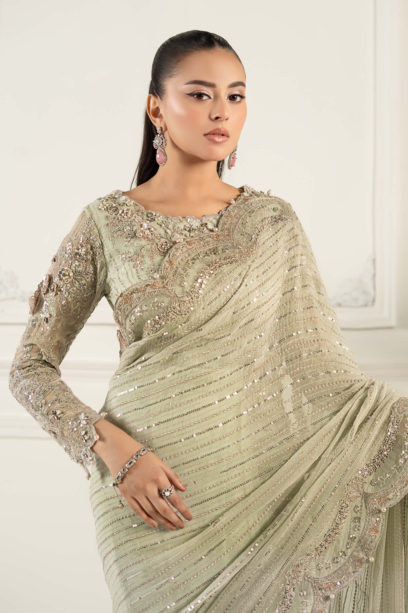 Embroidered Chiffon Saree - Image 3