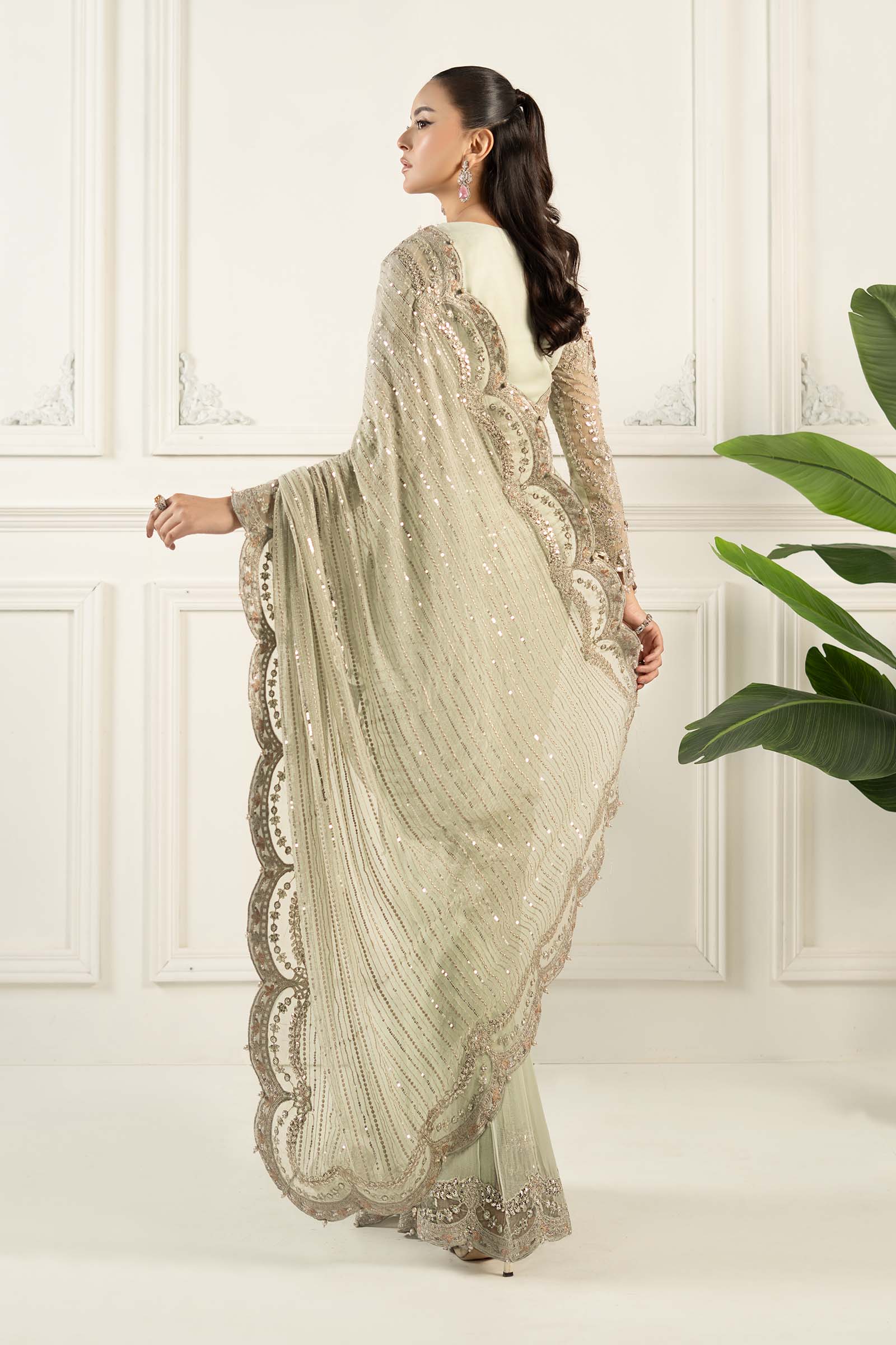 Embroidered Chiffon Saree - Image 8