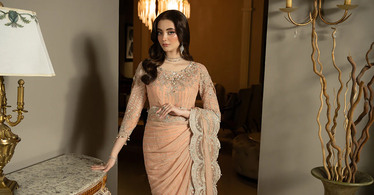Embroidered Chiffon Saree - Image 11
