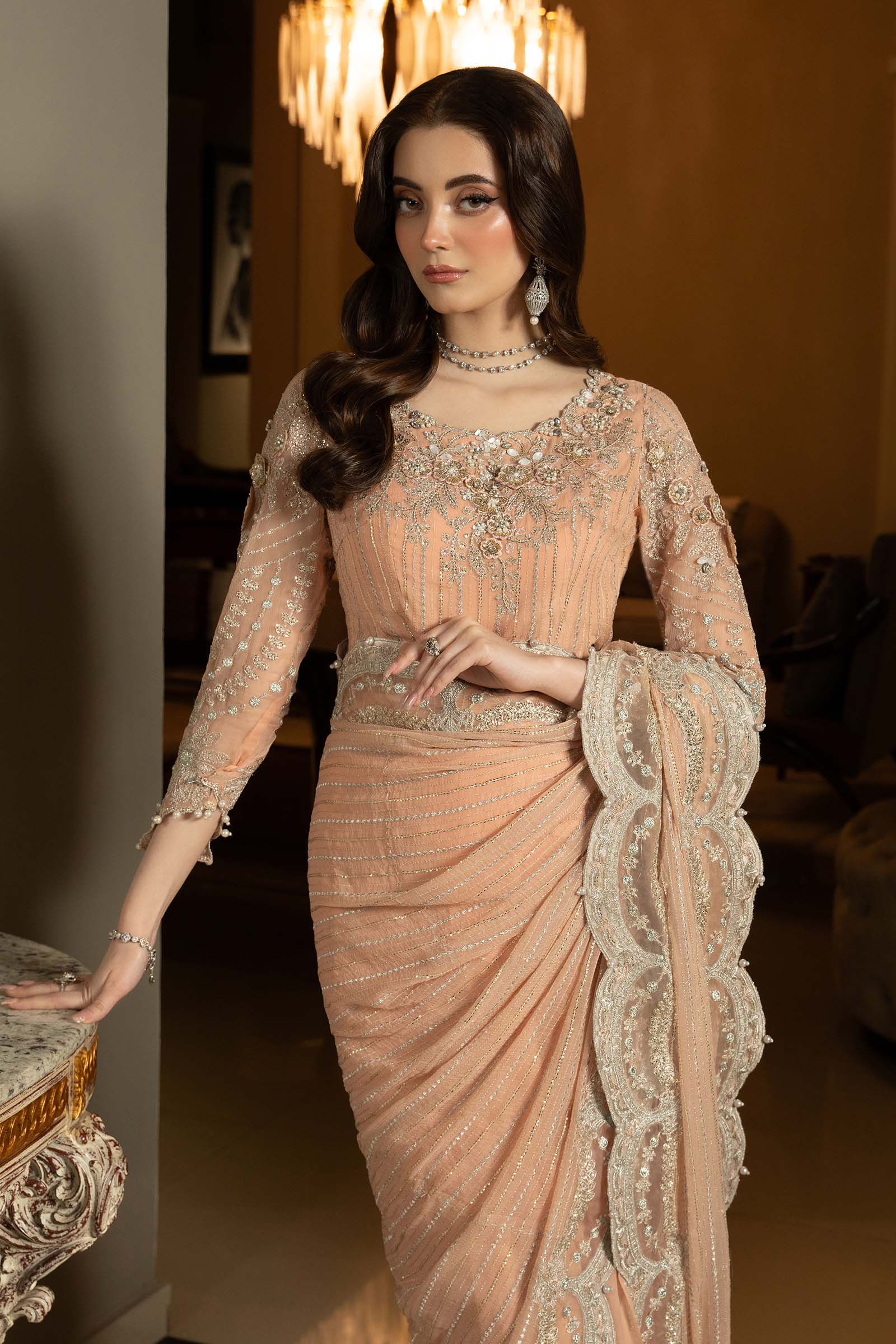 Embroidered Chiffon Saree - Image 2