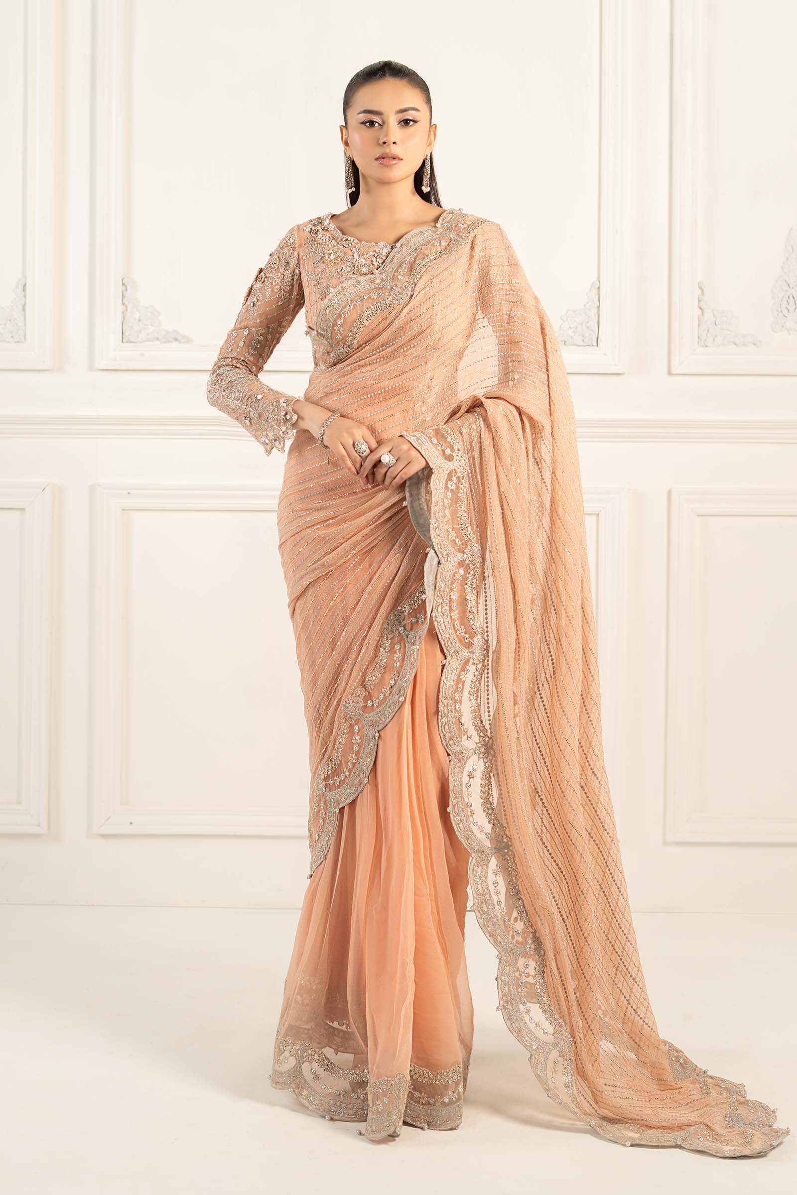 Embroidered Chiffon Saree - Image 9