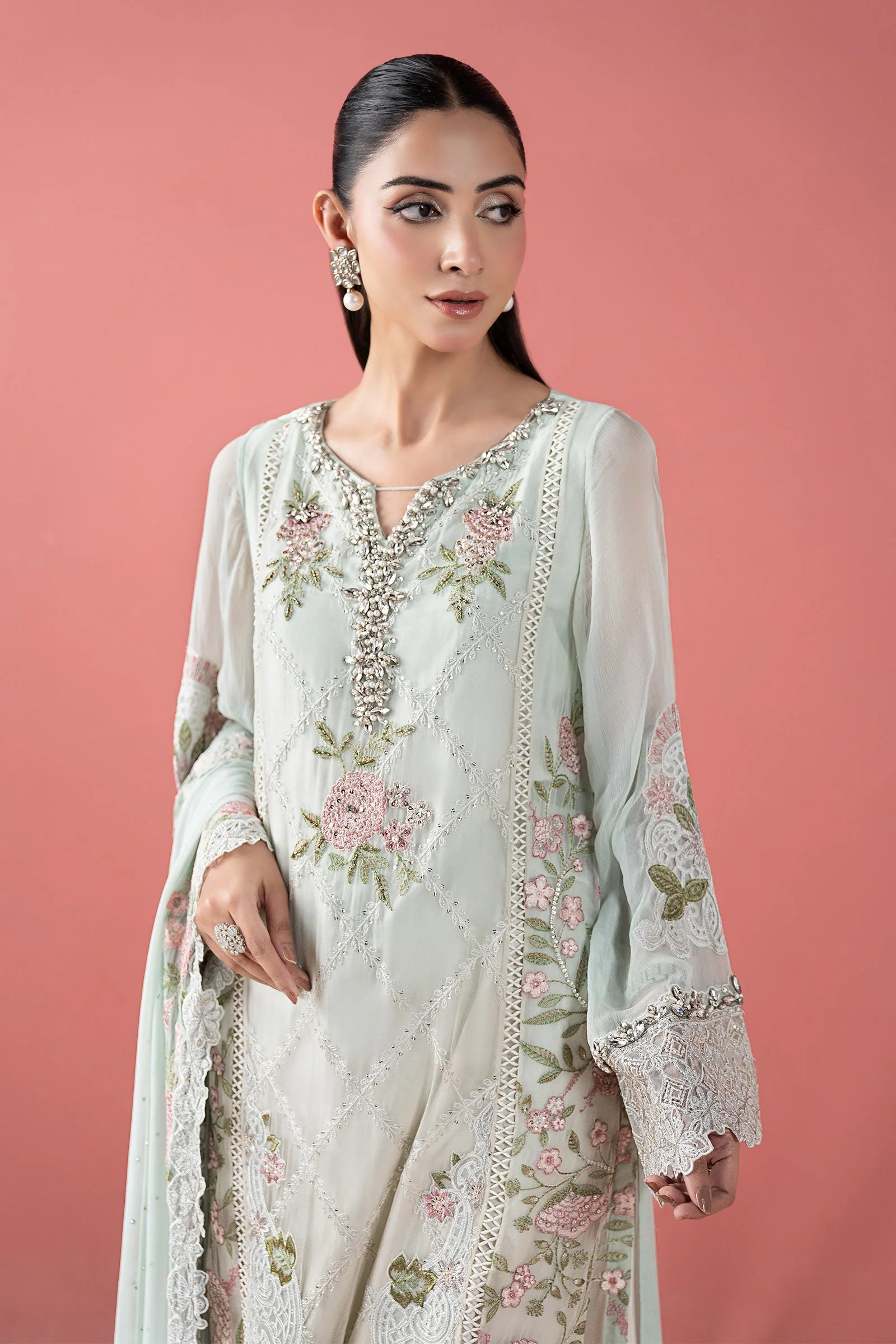 3 Piece Embroidered Chiffon Suit - Image 2