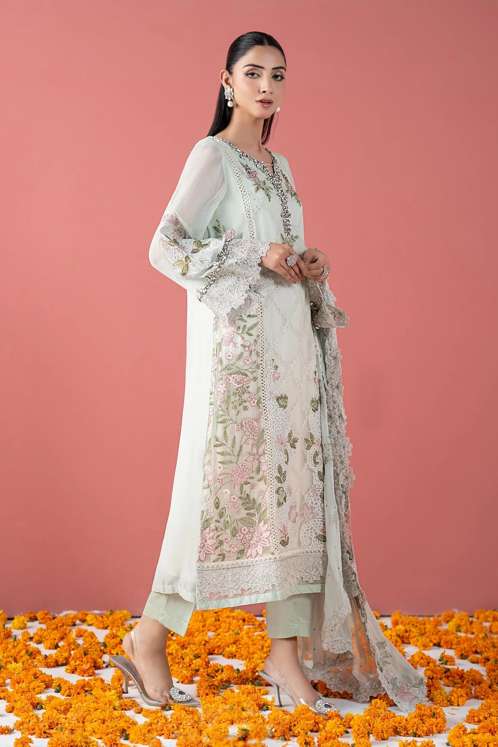 3 Piece Embroidered Chiffon Suit - Image 6