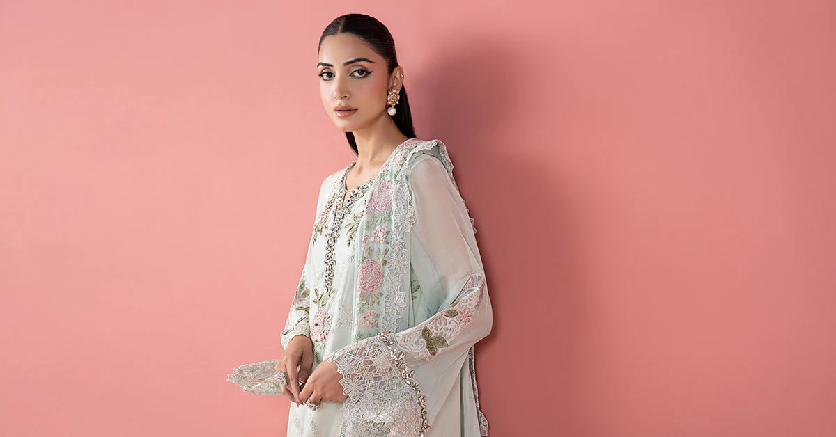 3 Piece Embroidered Chiffon Suit - Image 8