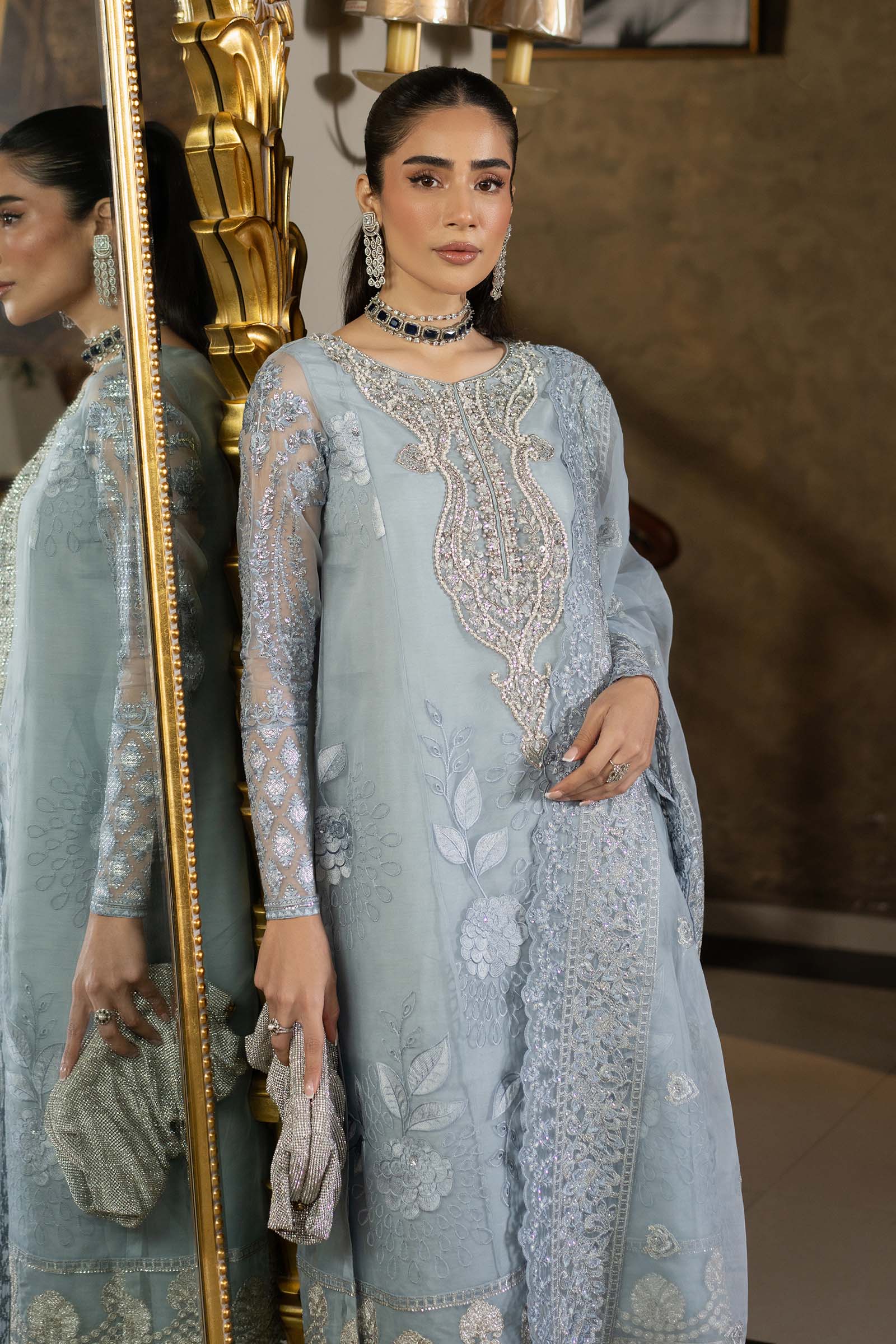 3 Piece Embroidered Organza Suit - Image 4