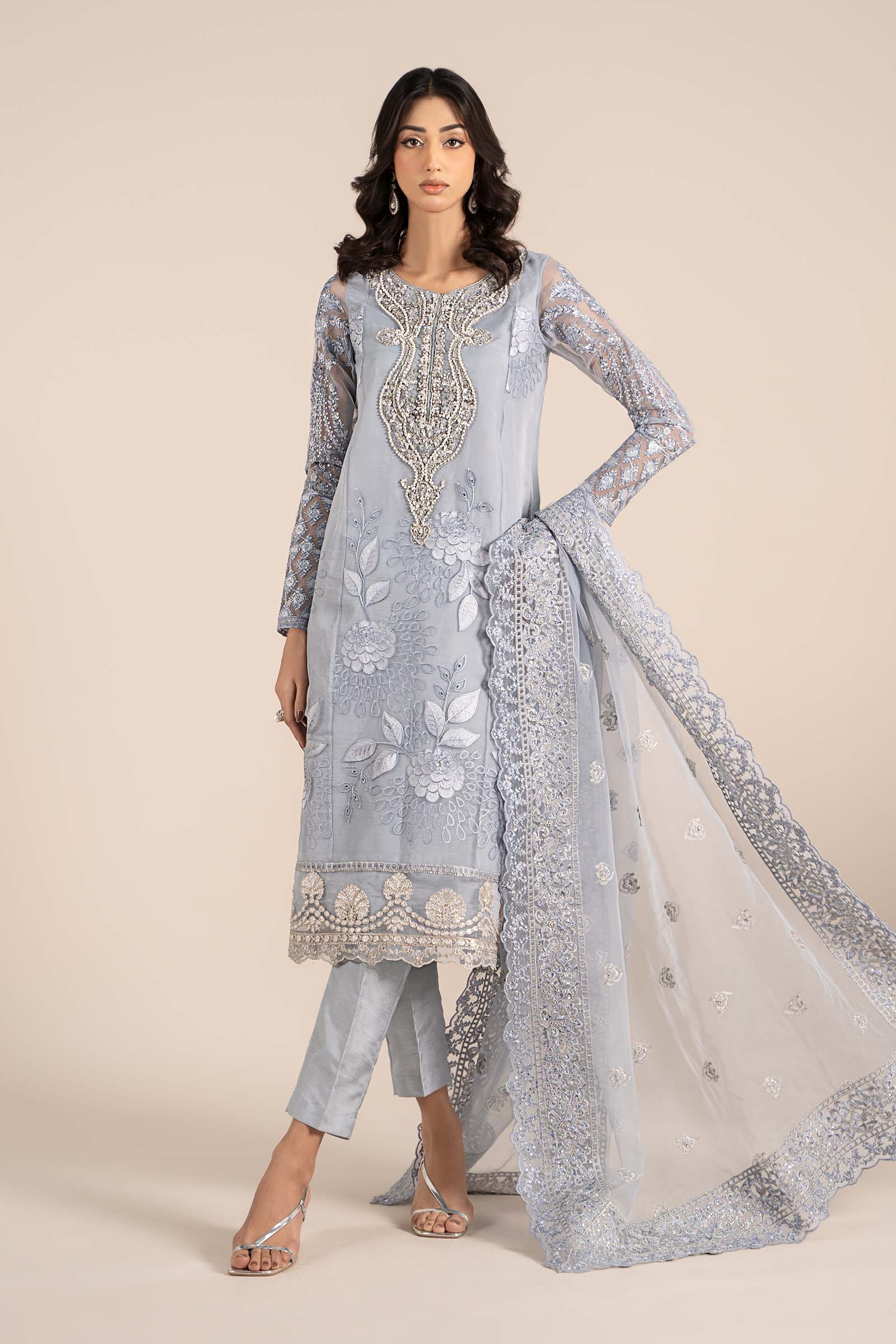 3 Piece Embroidered Organza Suit - Image 5