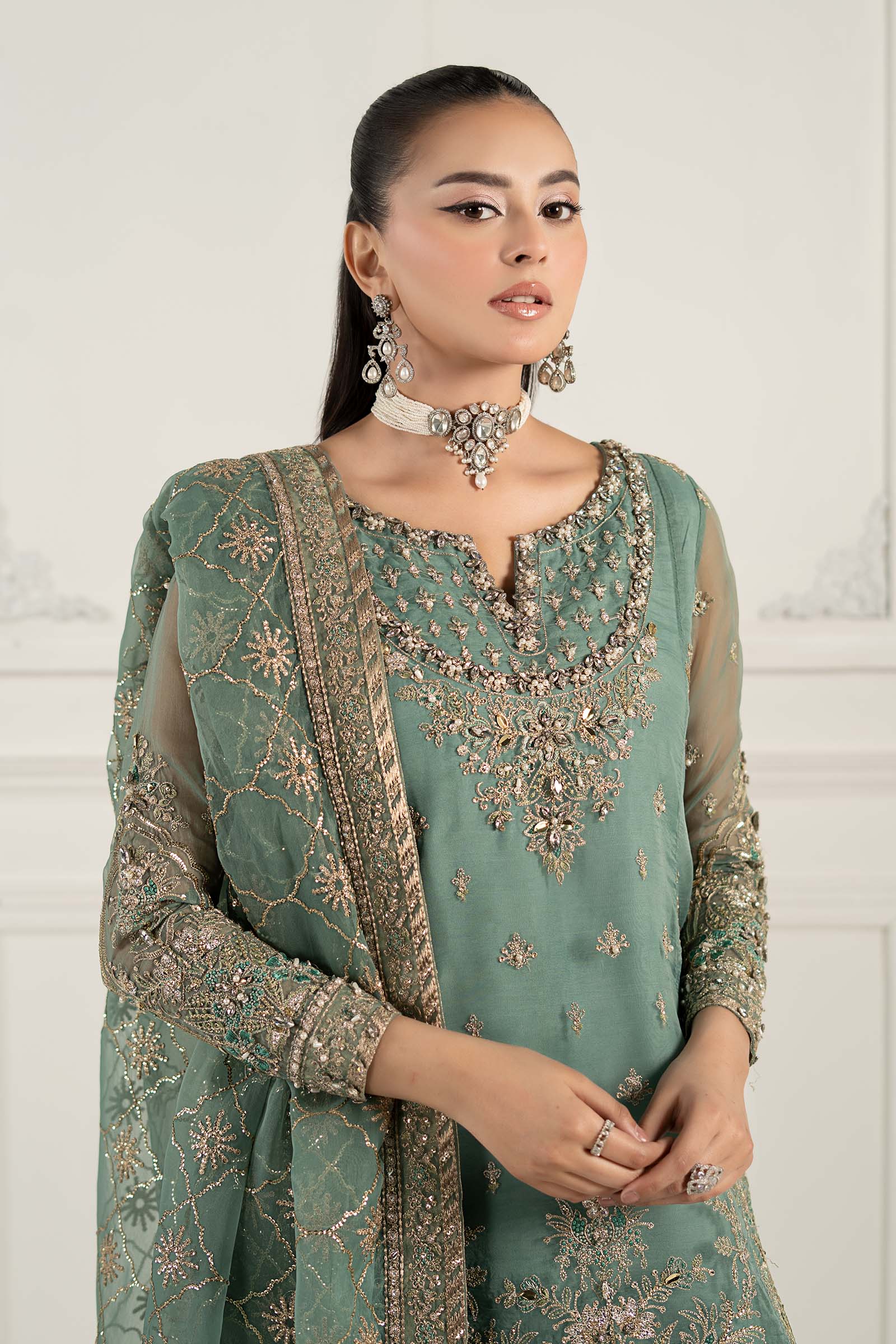 3 Piece Embroidered Organza Suit - Image 5