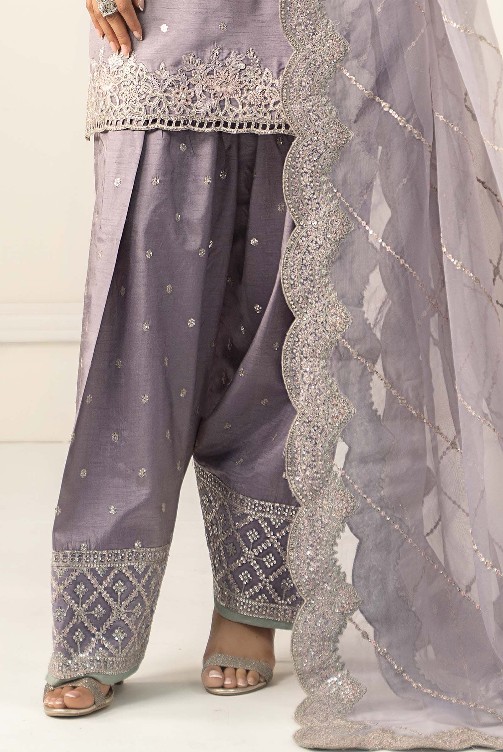 3 Piece Embroidered Raw Silk Suit - Image 4
