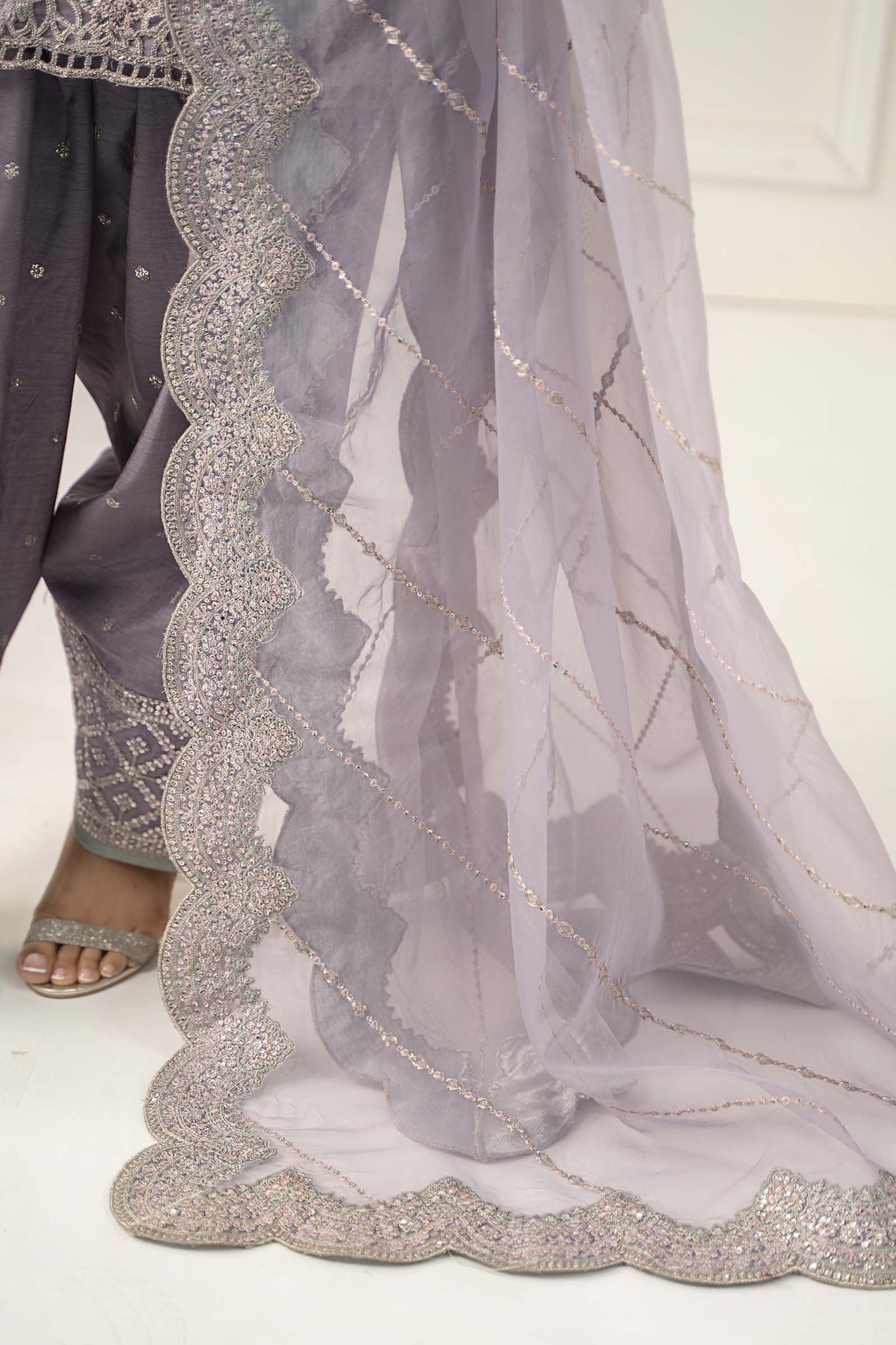 3 Piece Embroidered Raw Silk Suit - Image 5