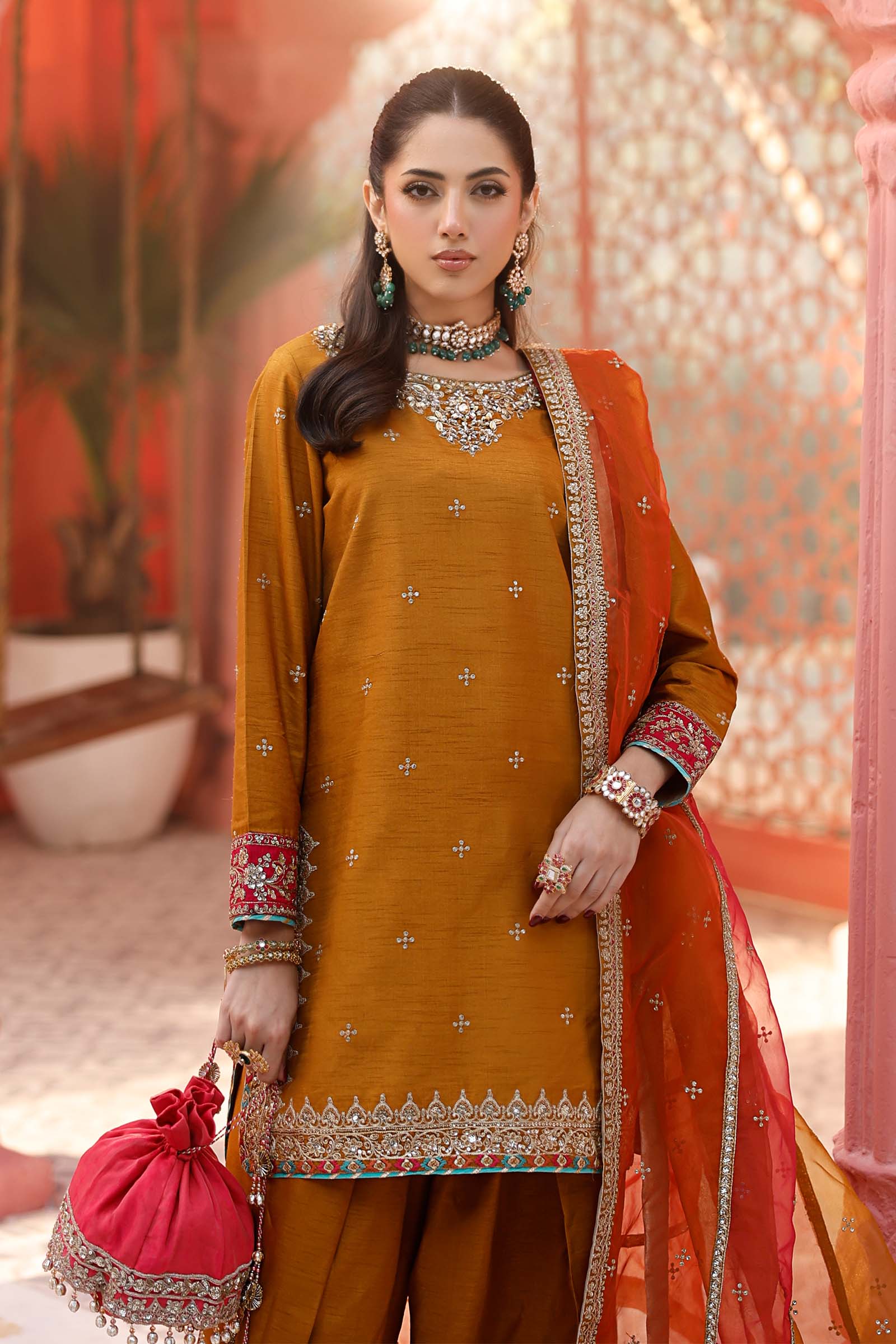 3 Piece Embroidered Raw Silk Suit - Image 2
