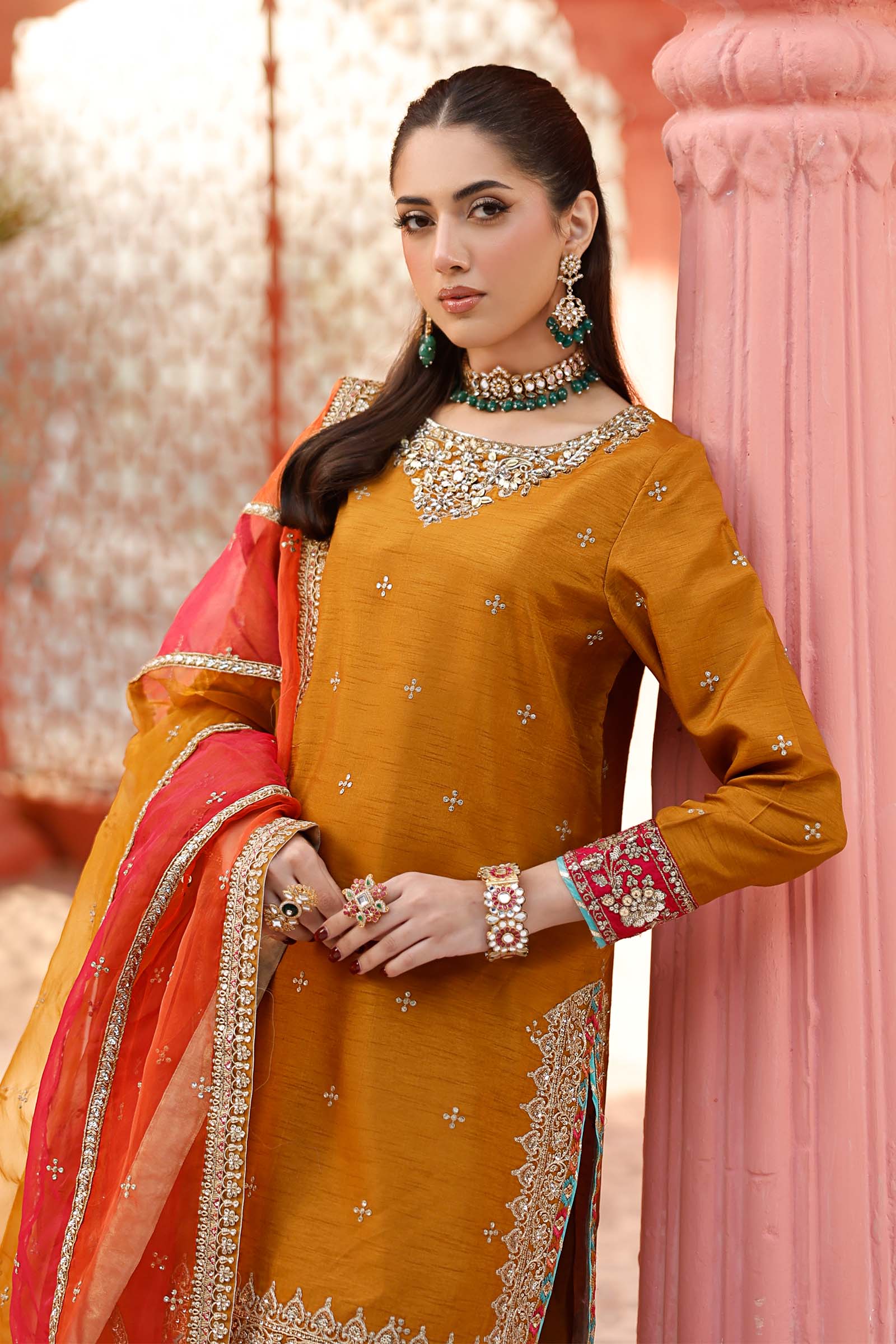 3 Piece Embroidered Raw Silk Suit - Image 3