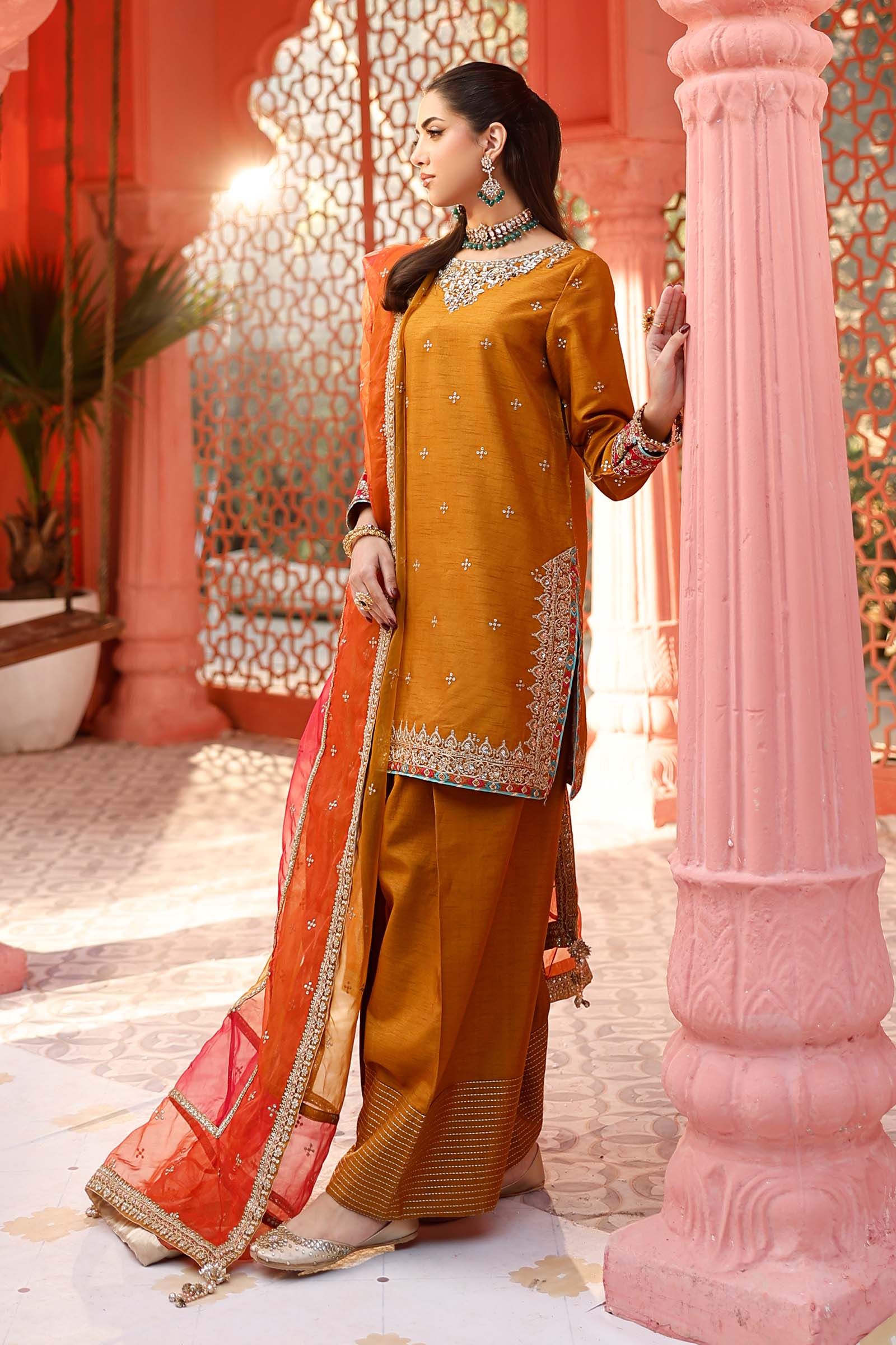 3 Piece Embroidered Raw Silk Suit - Image 4