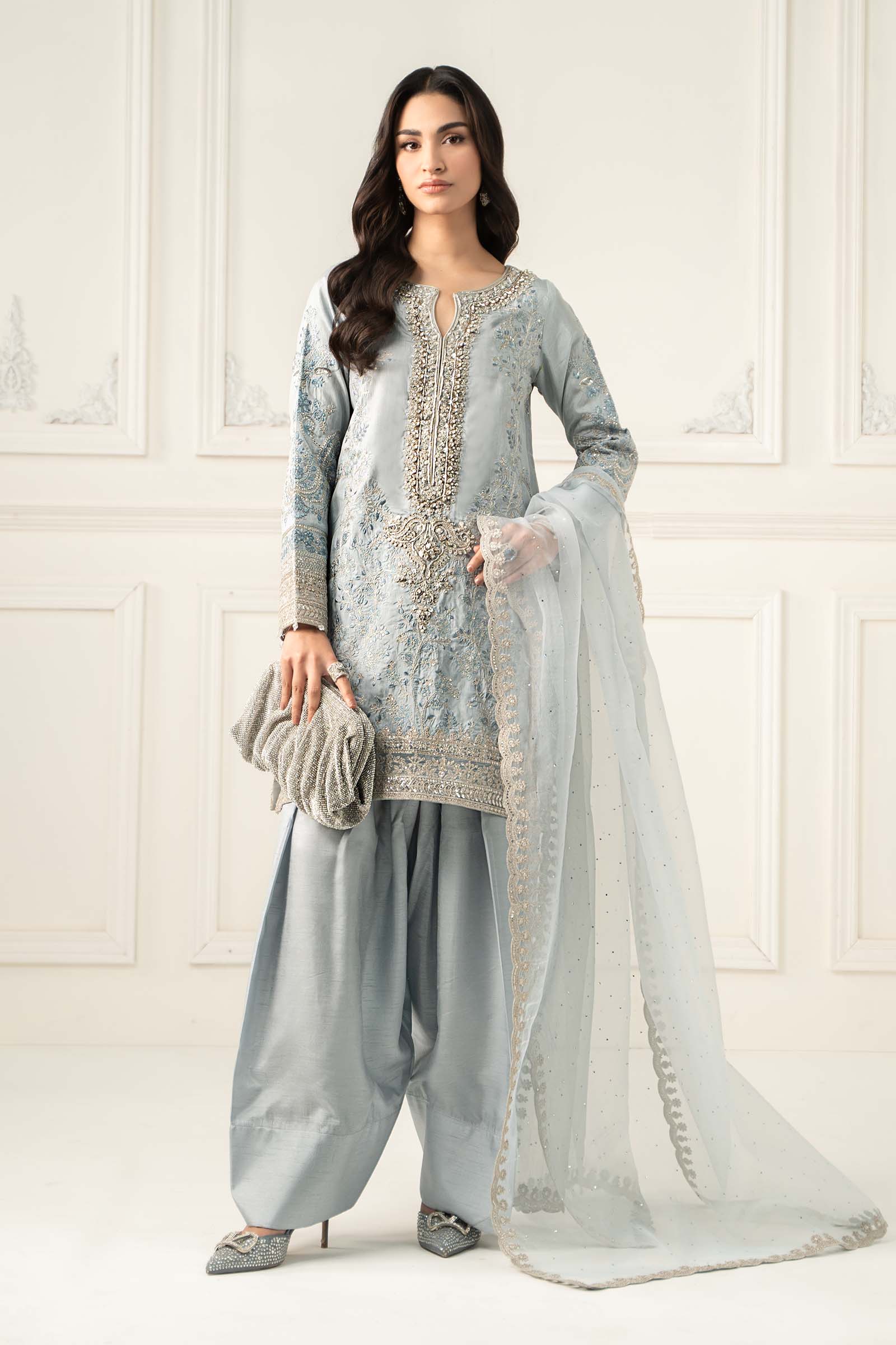 3 Piece Embroidered Raw Silk Suit