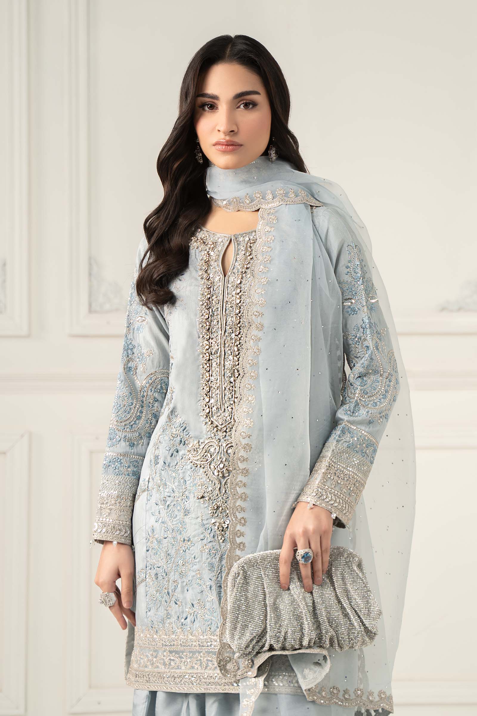 3 Piece Embroidered Raw Silk Suit - Image 2