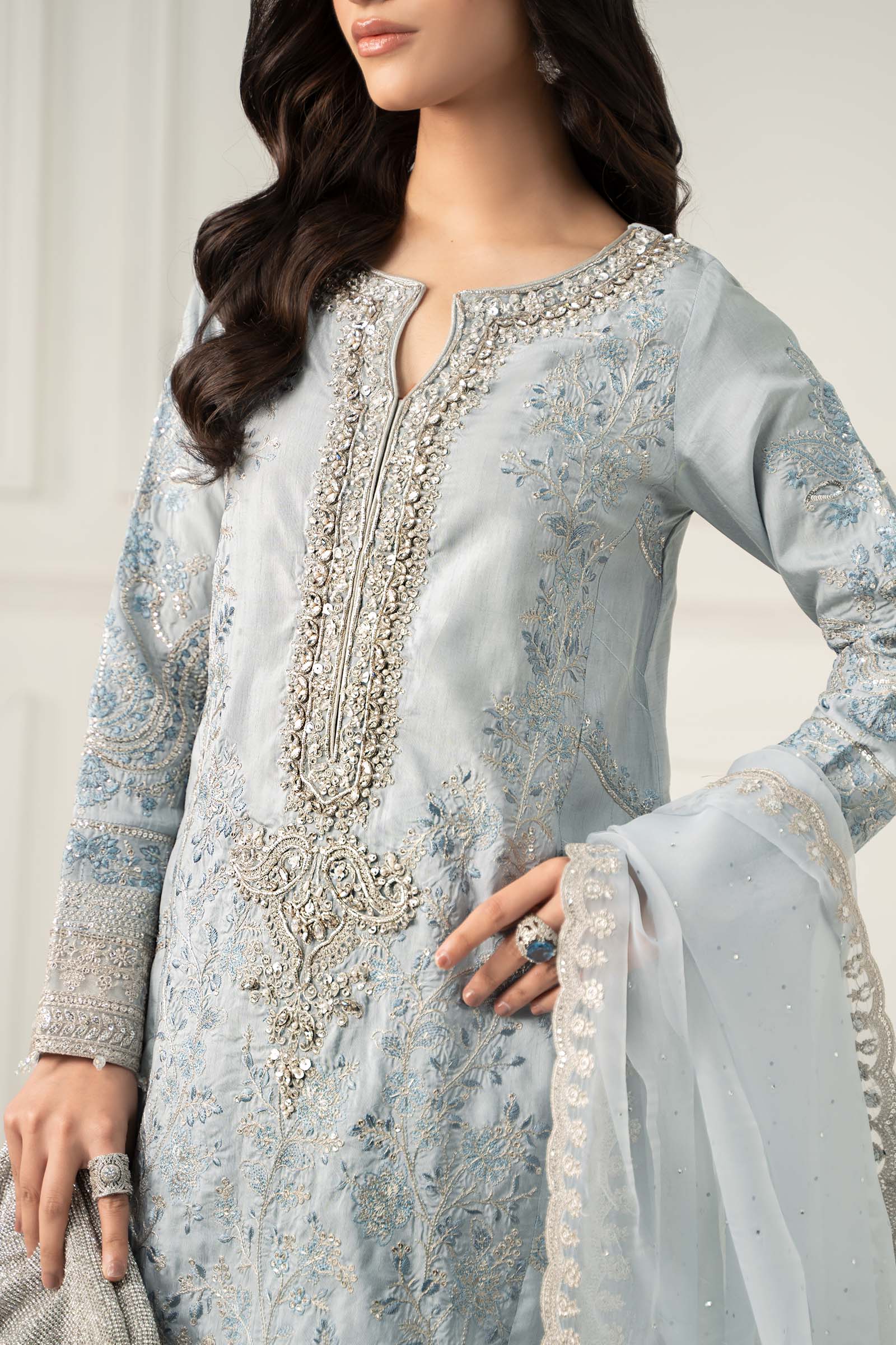 3 Piece Embroidered Raw Silk Suit - Image 3