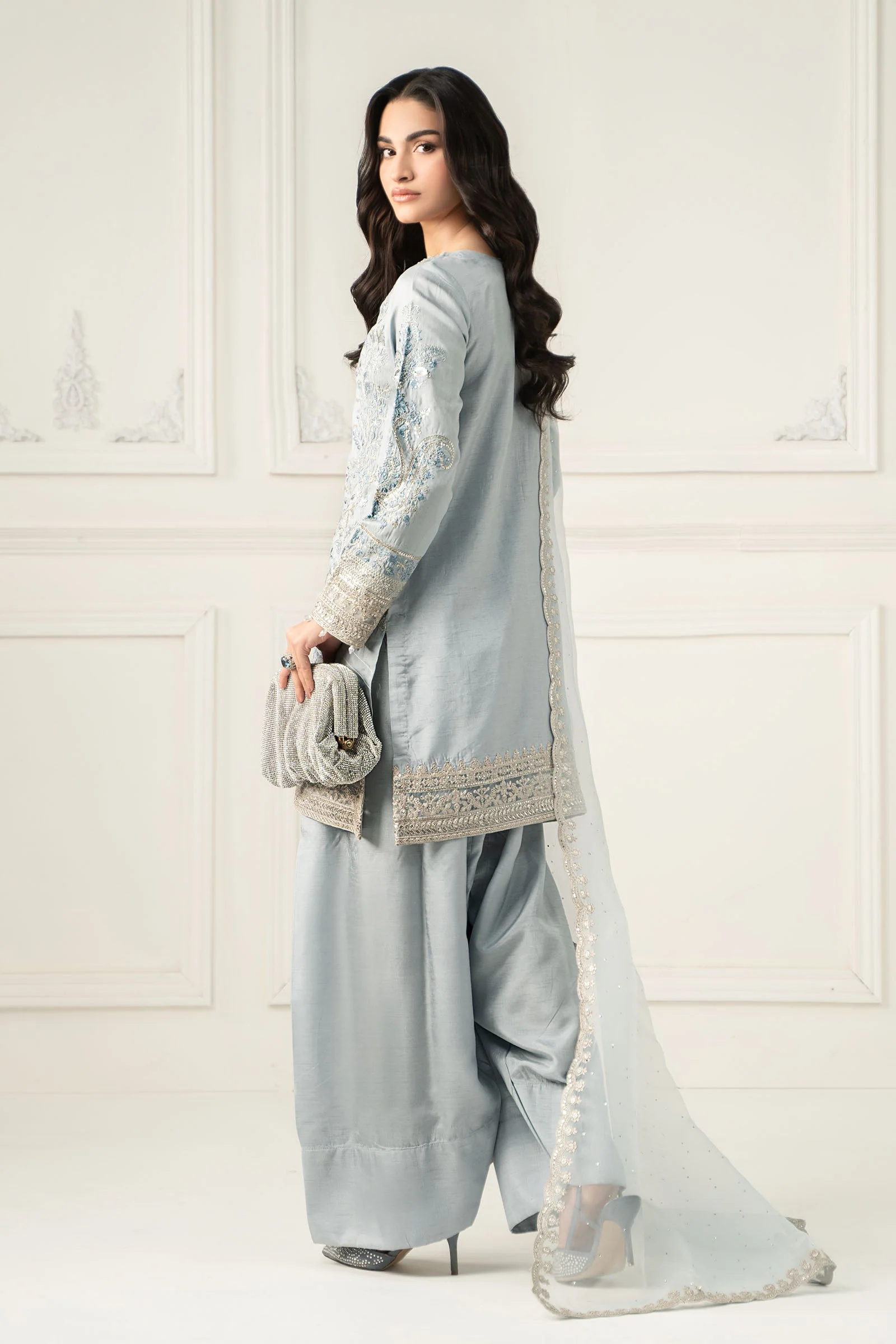 3 Piece Embroidered Raw Silk Suit - Image 6