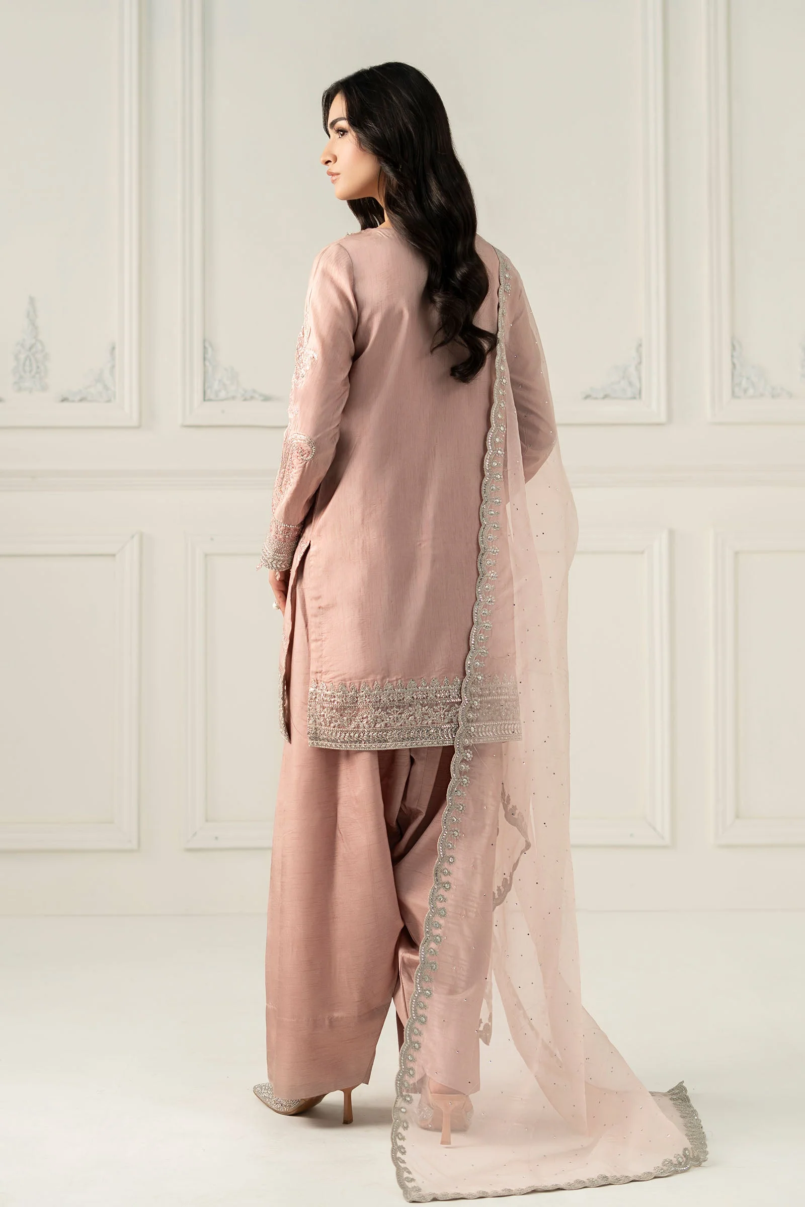 3 Piece Embroidered Raw Silk Suit - Image 10