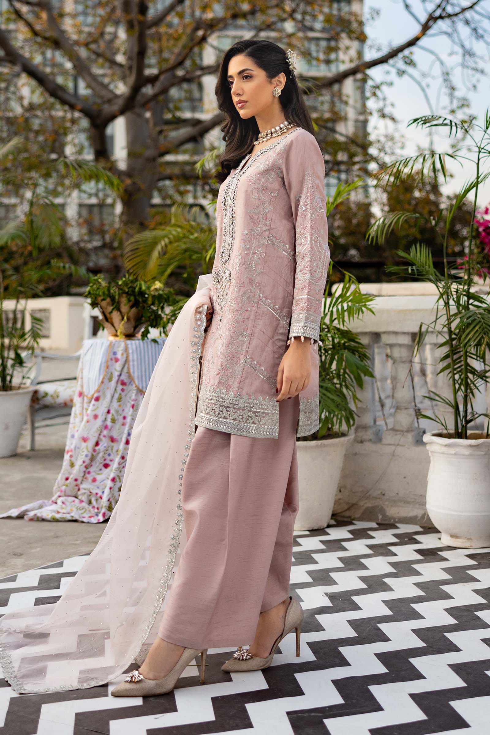 3 Piece Embroidered Raw Silk Suit - Image 4