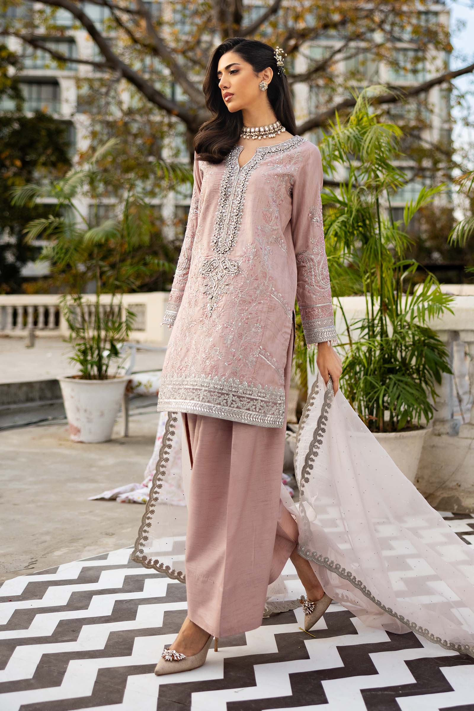 3 Piece Embroidered Raw Silk Suit - Image 5