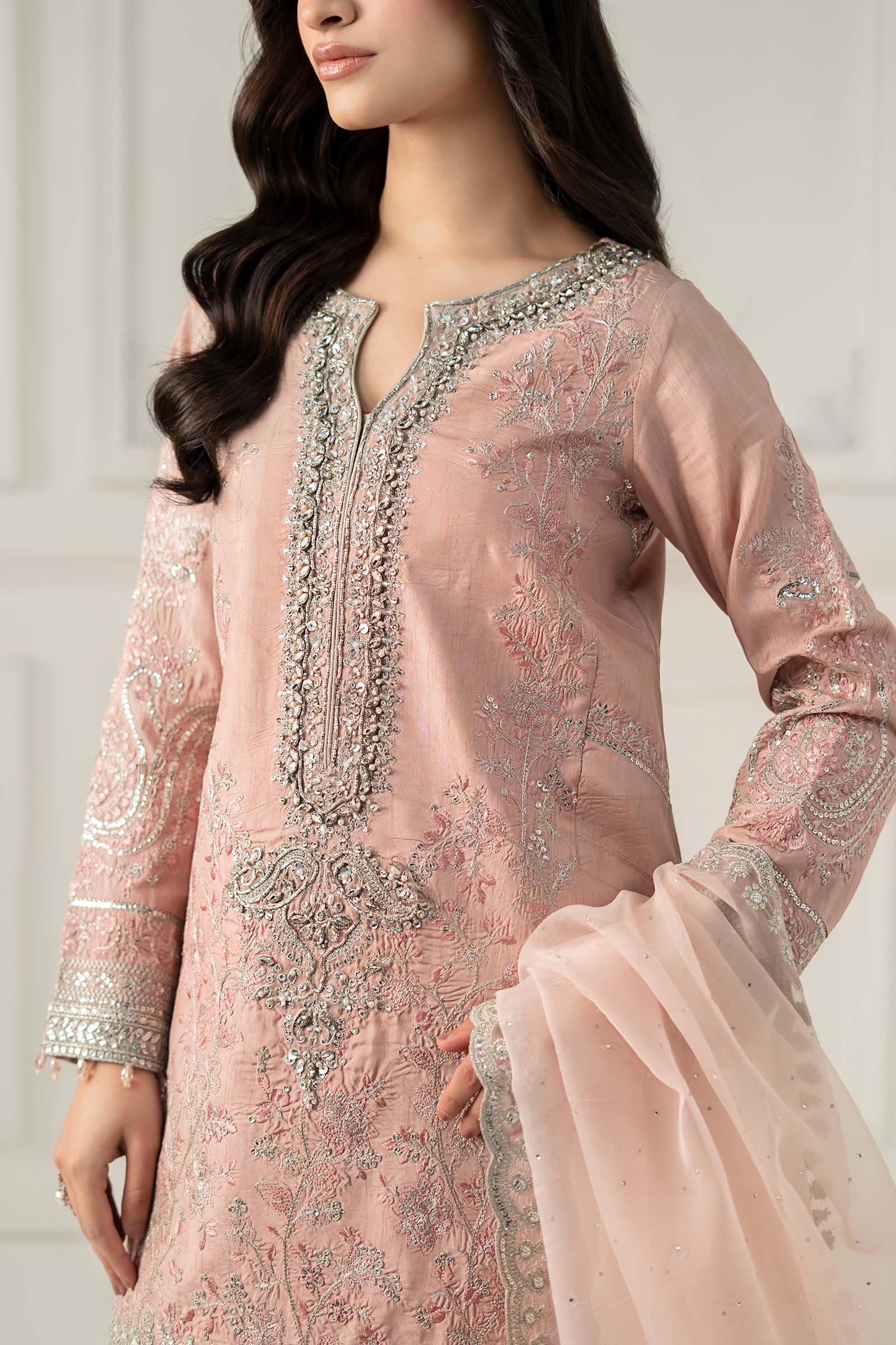 3 Piece Embroidered Raw Silk Suit - Image 7