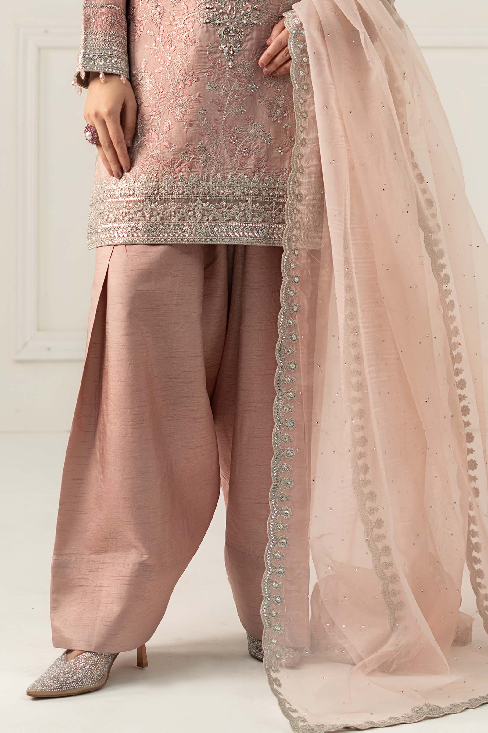 3 Piece Embroidered Raw Silk Suit - Image 8