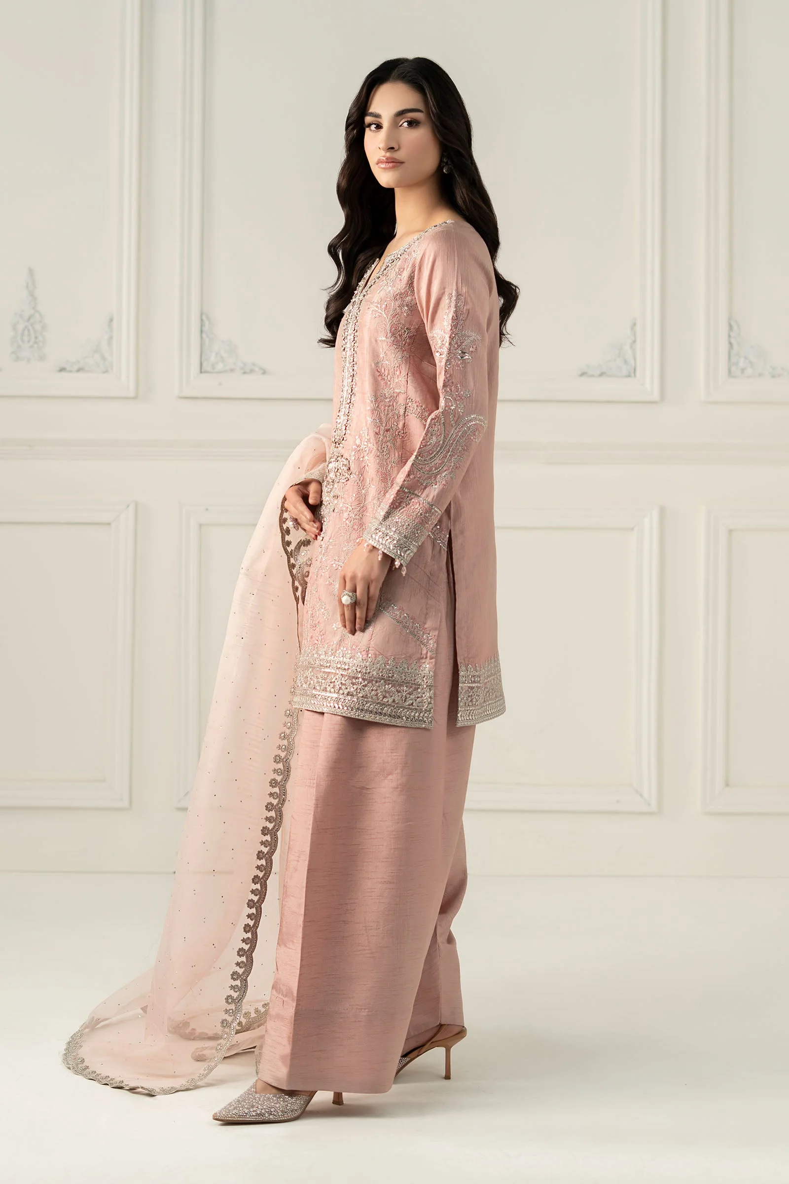 3 Piece Embroidered Raw Silk Suit - Image 9