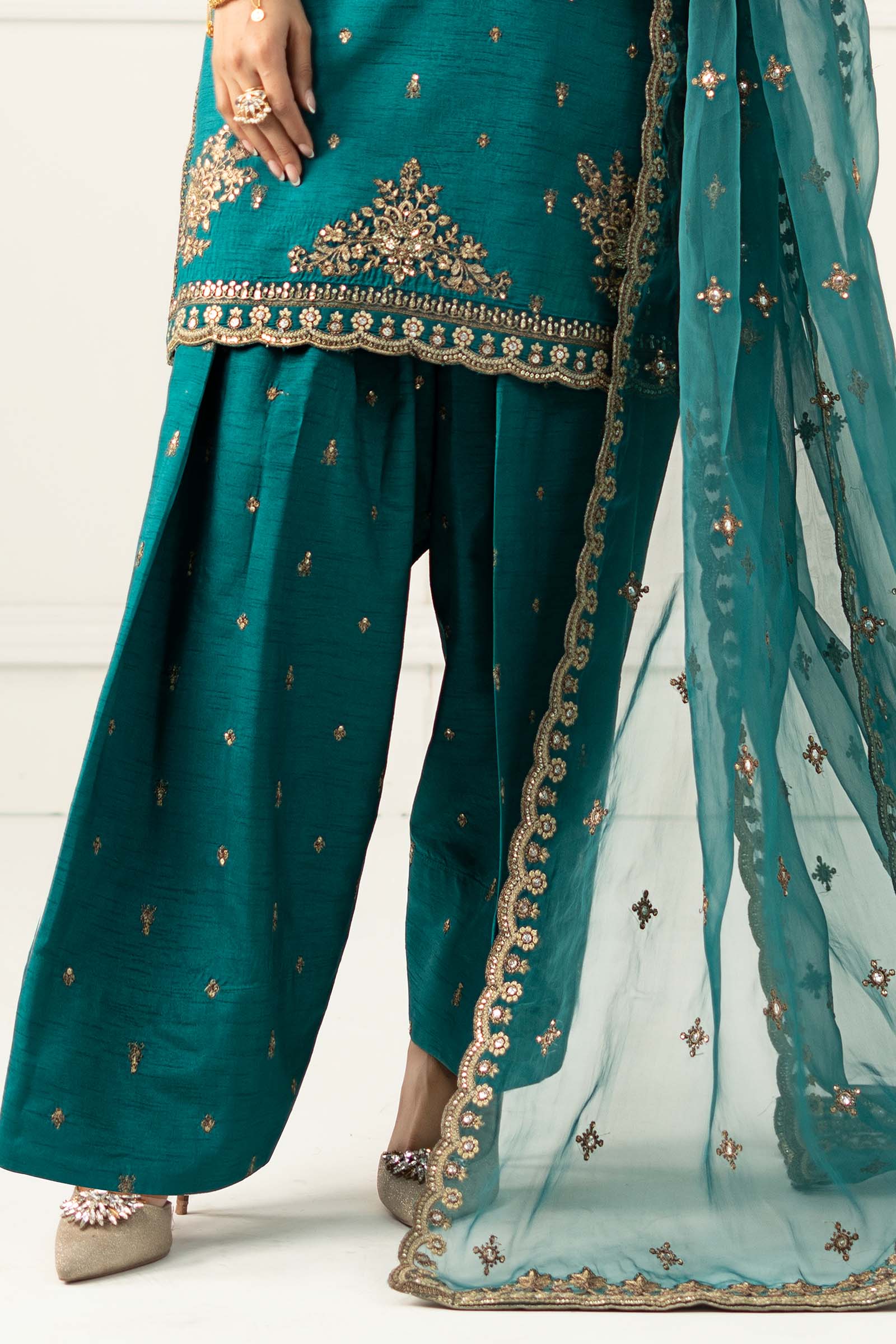 3 Piece Embroidered Raw Silk Suit - Image 10