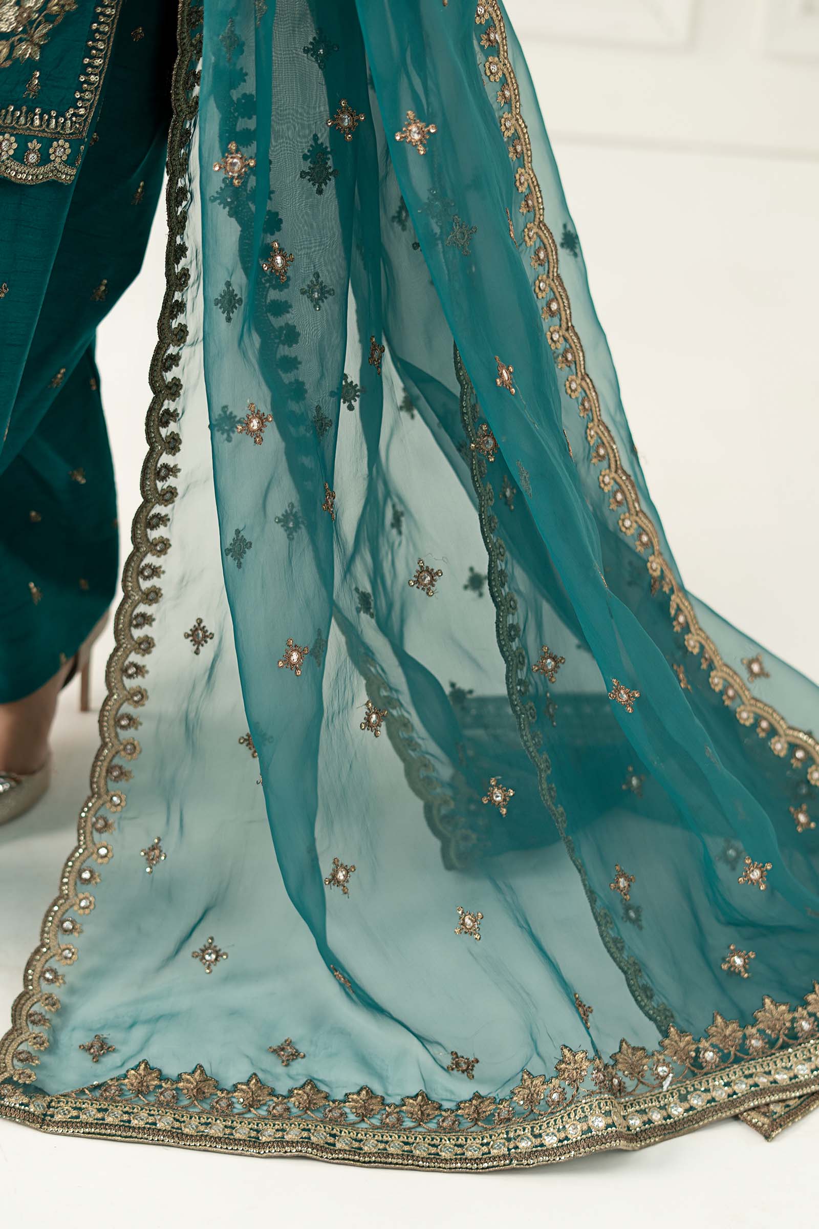 3 Piece Embroidered Raw Silk Suit - Image 11