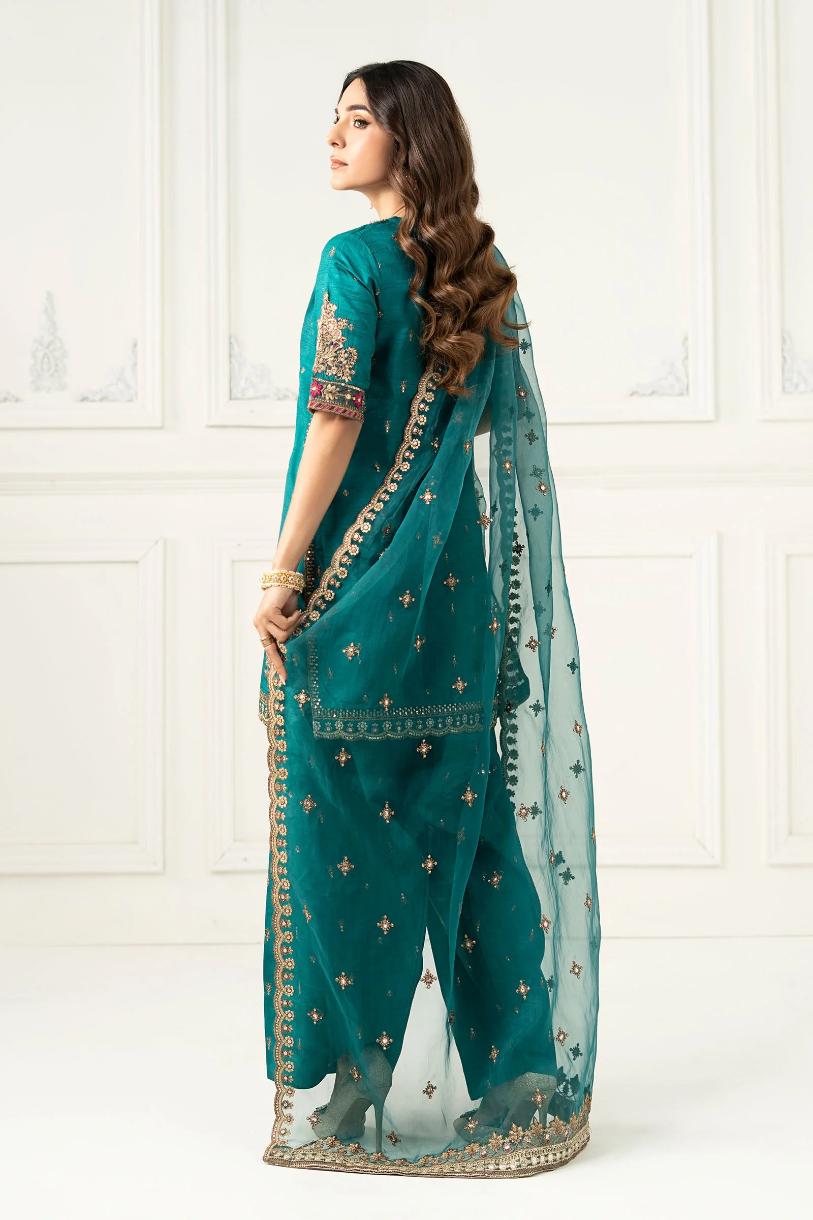 3 Piece Embroidered Raw Silk Suit - Image 12
