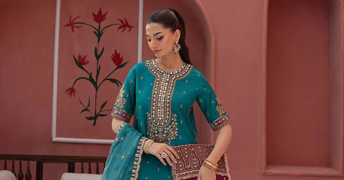 3 Piece Embroidered Raw Silk Suit - Image 13