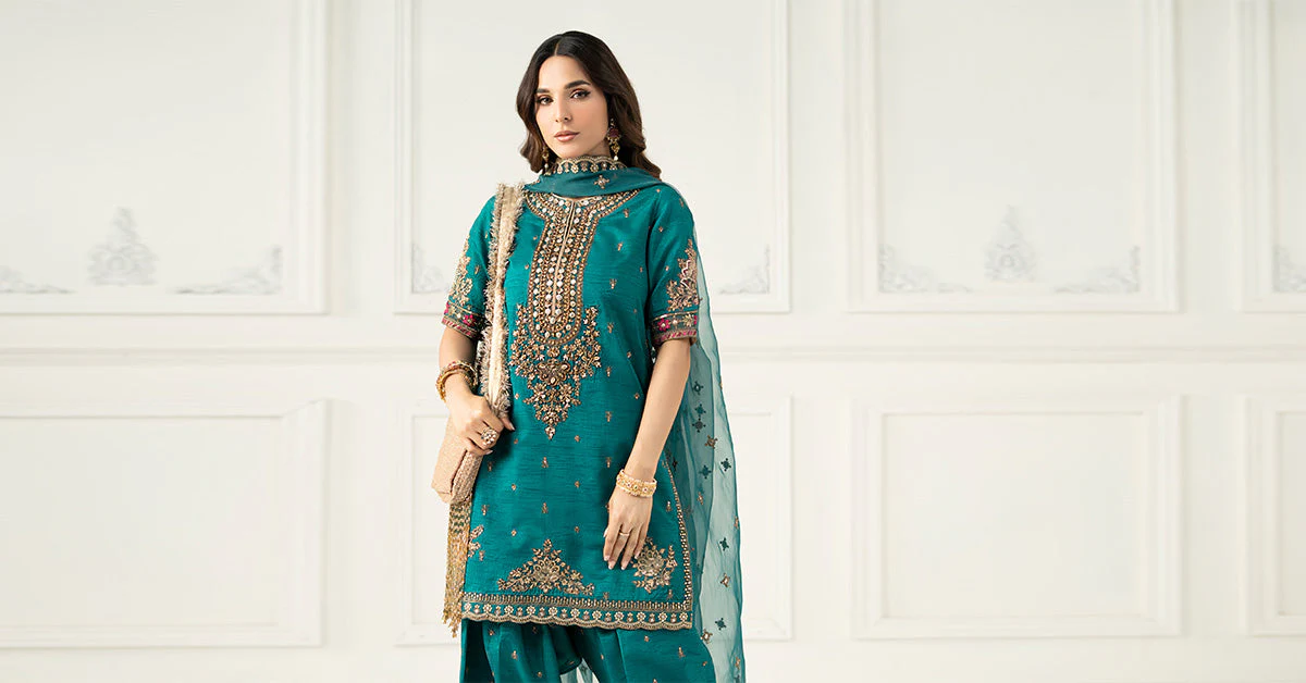 3 Piece Embroidered Raw Silk Suit - Image 14