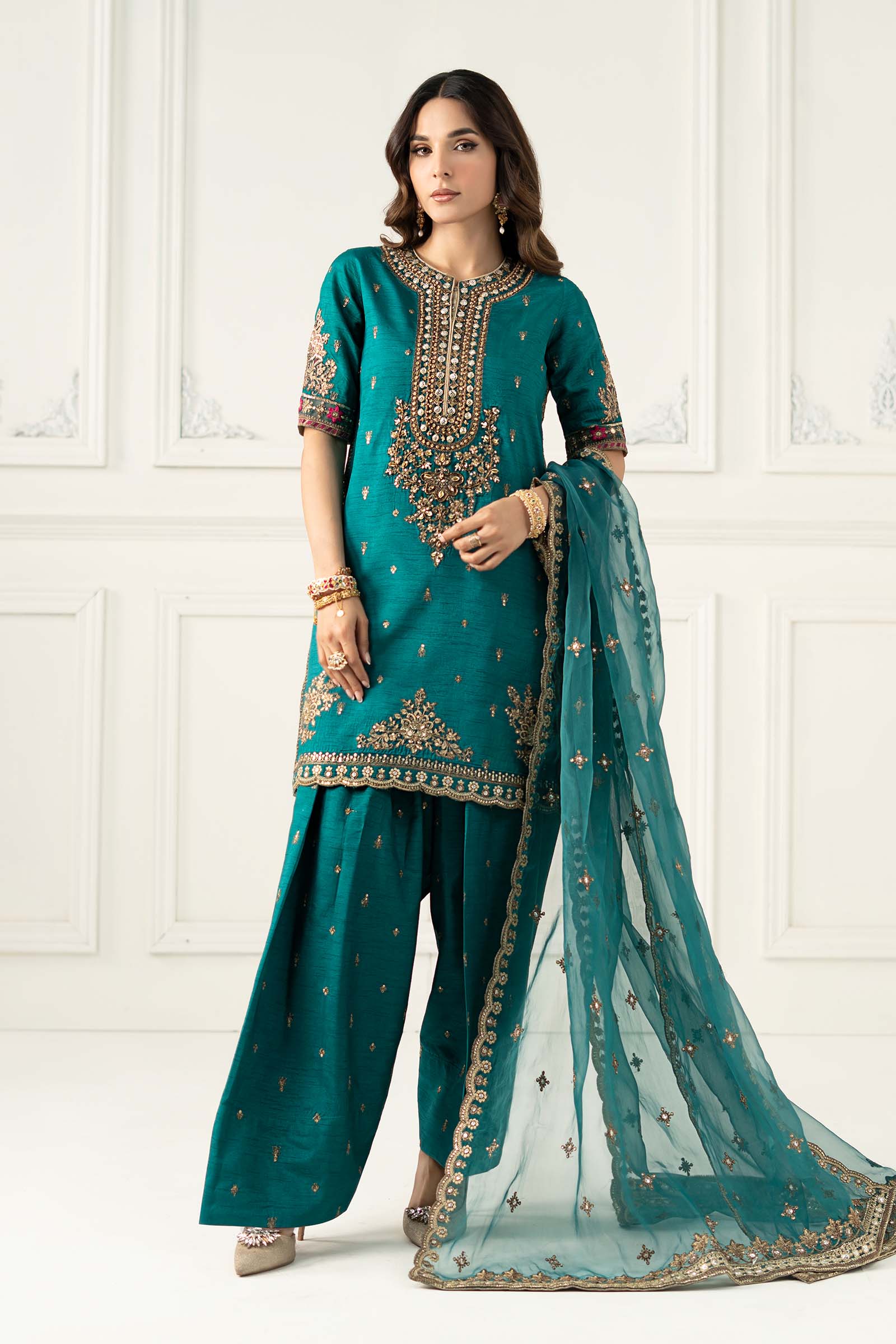 3 Piece Embroidered Raw Silk Suit - Image 6