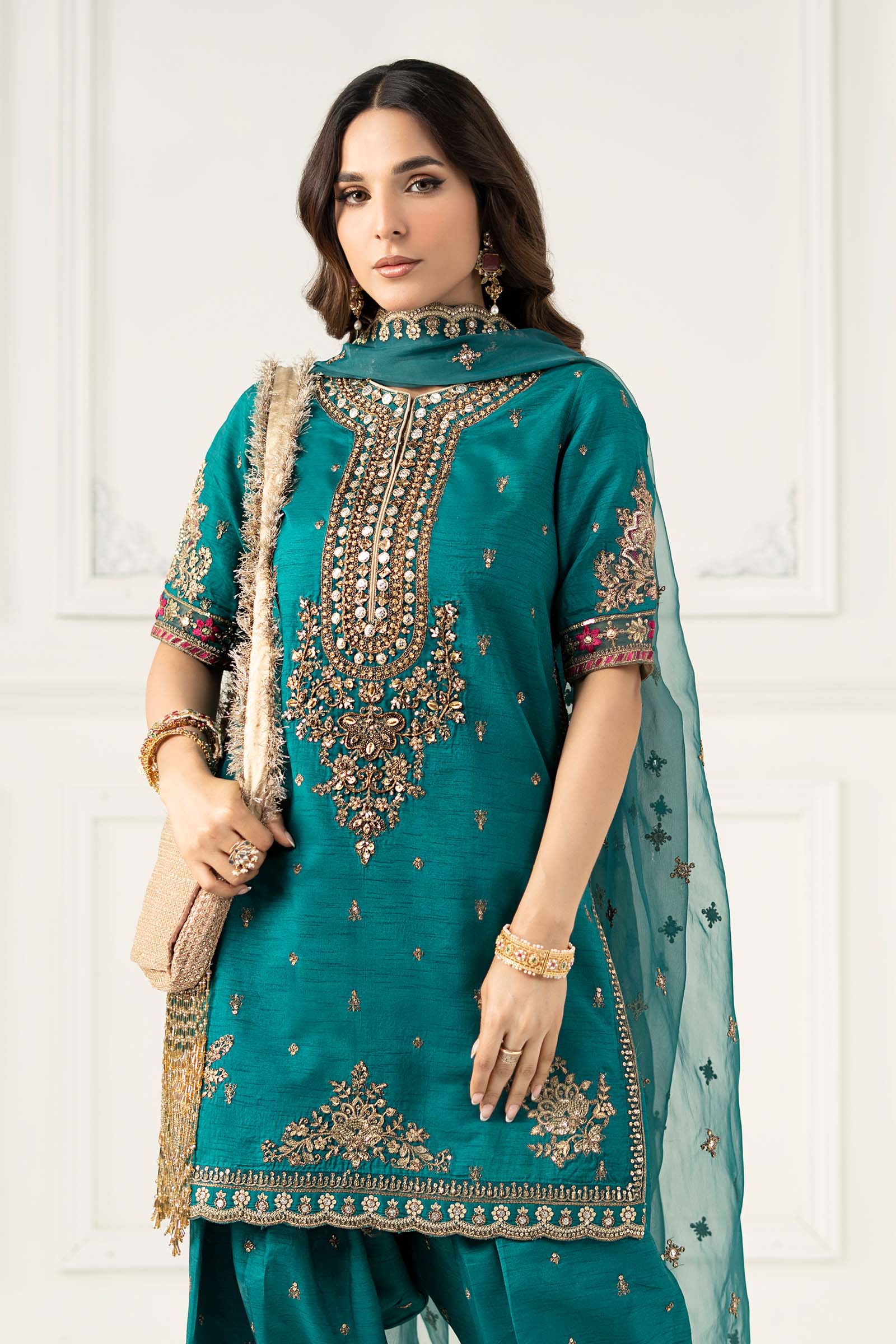 3 Piece Embroidered Raw Silk Suit - Image 7