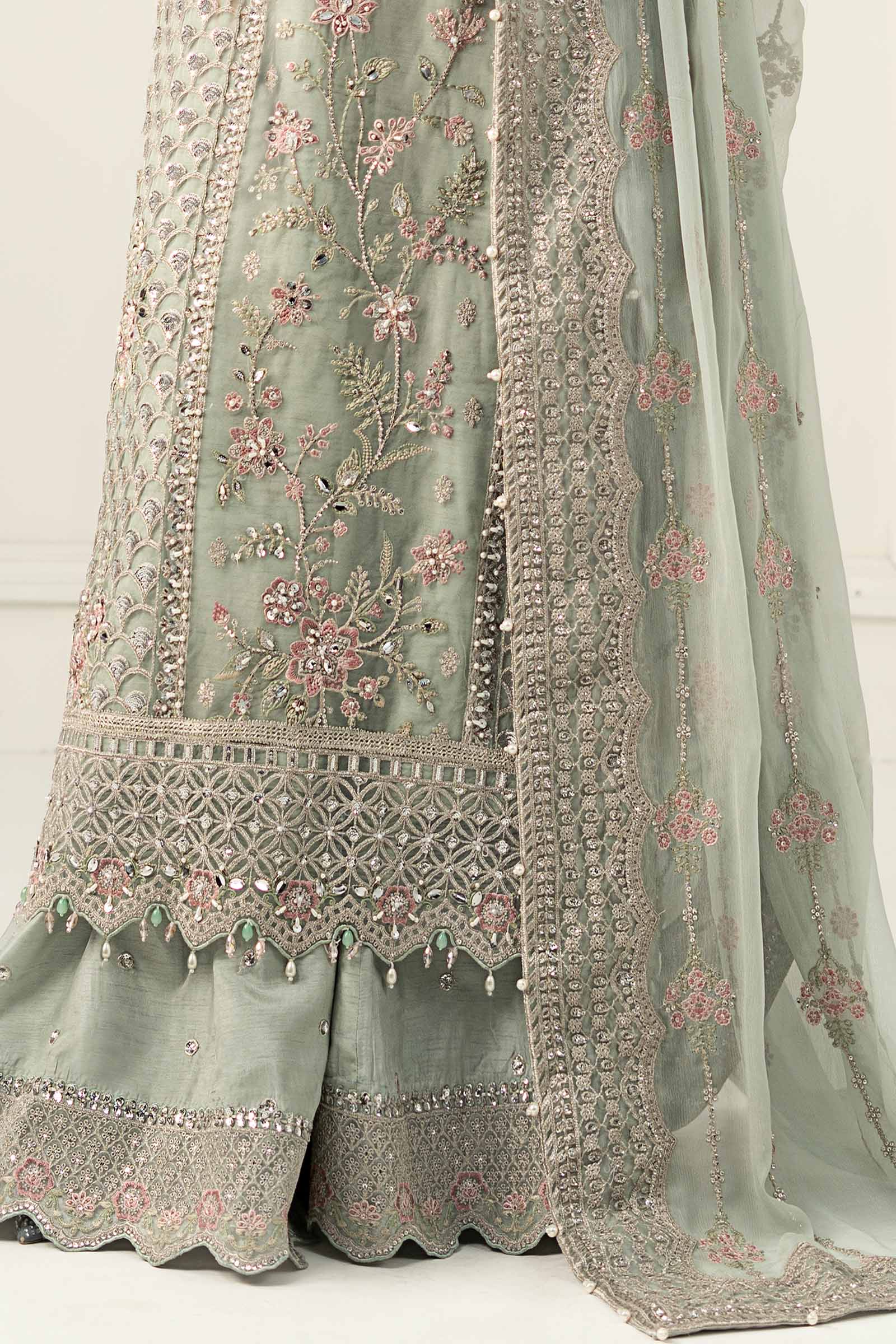 3 Piece Embroidered Raw Silk Suit - Image 8