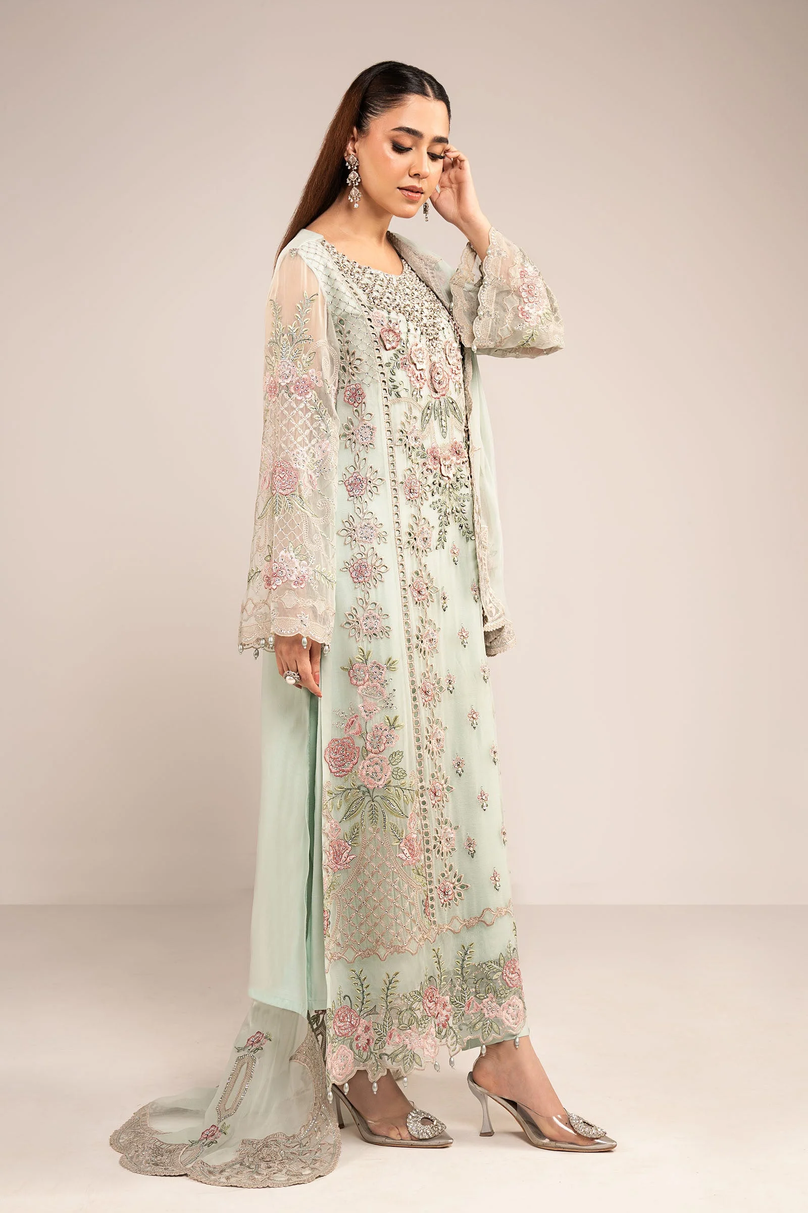 3 Piece Embroidered Chiffon Suit - Image 7