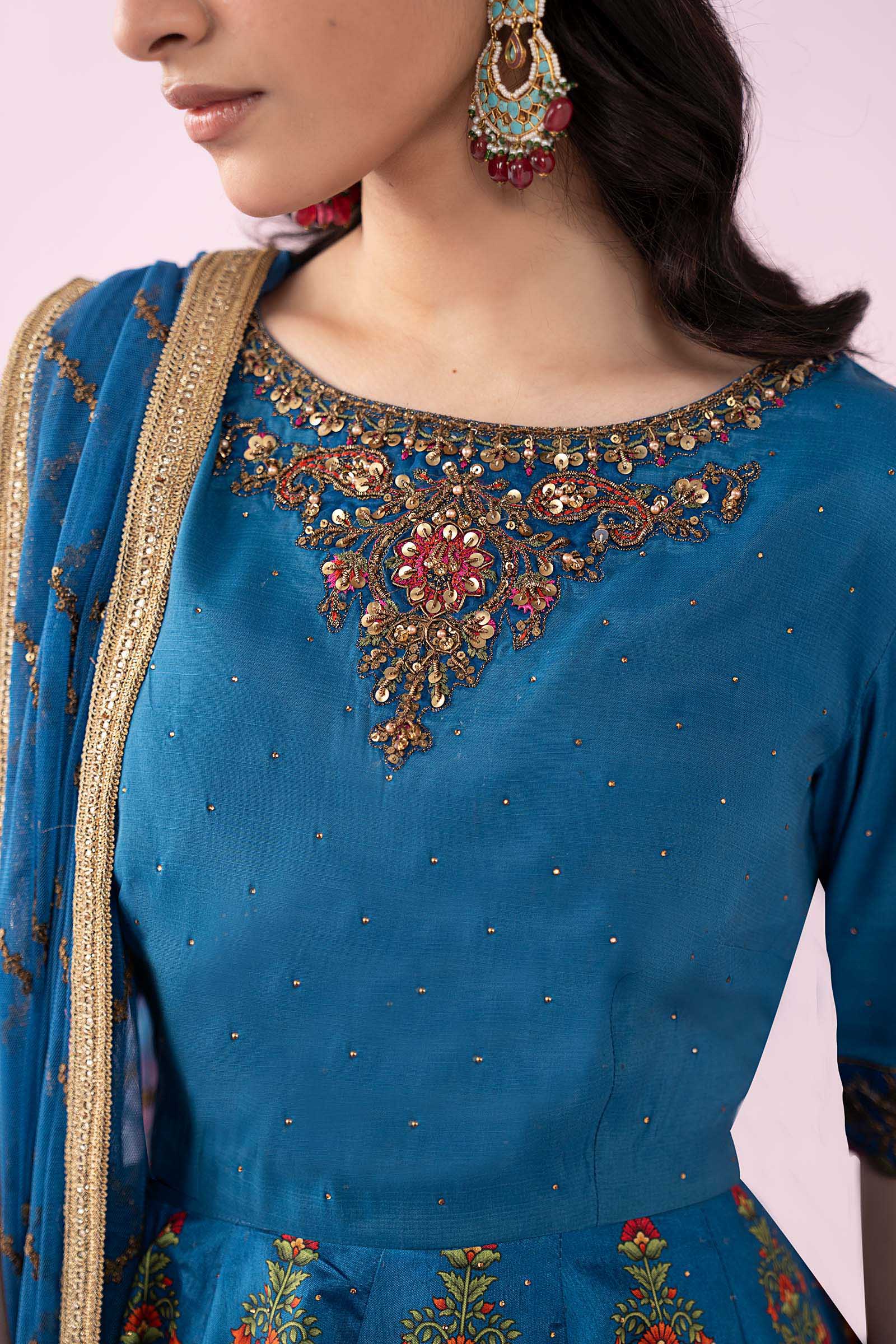 3 Piece Embroidered Raw Silk Suit - Image 4